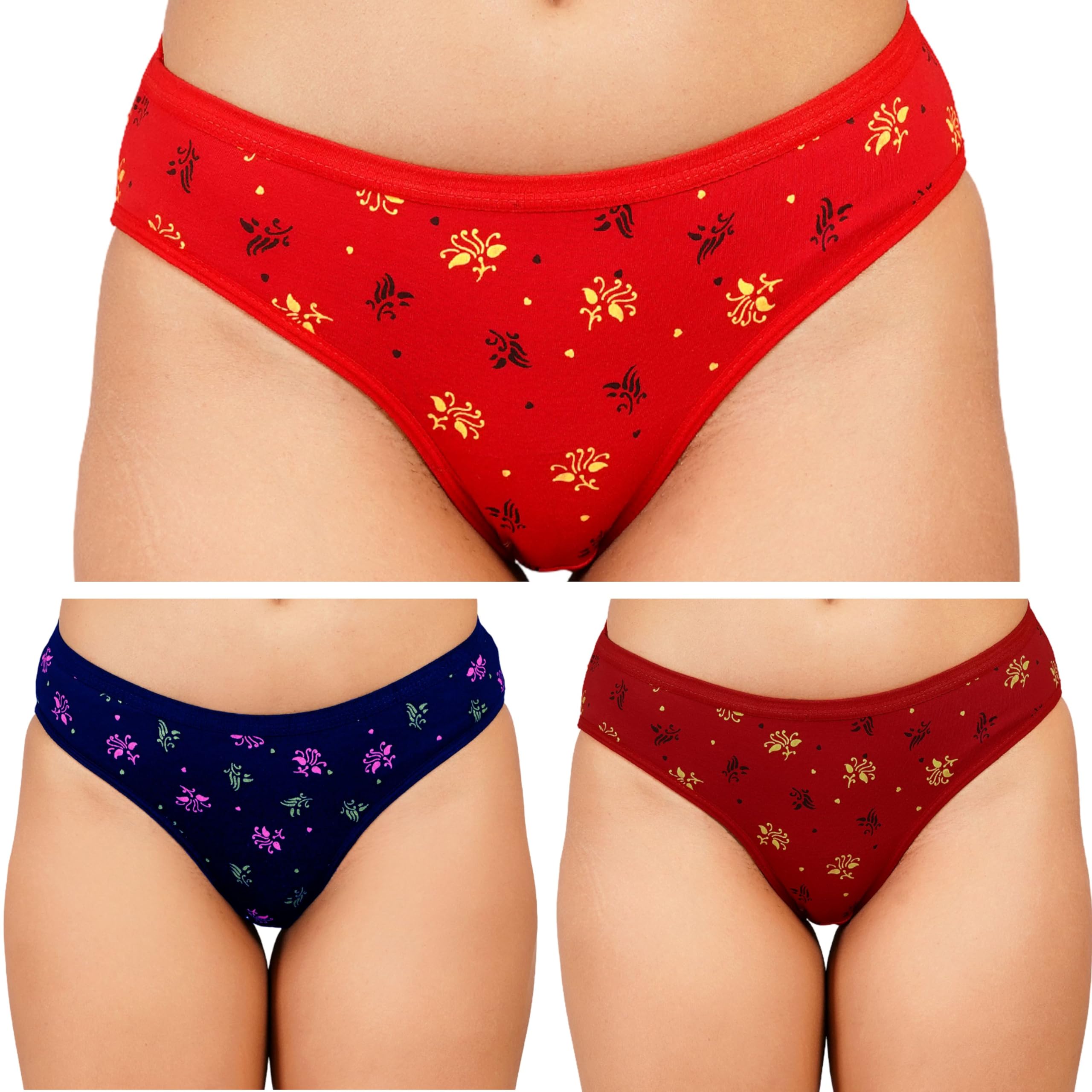 awnara Women's Floral Print Bikini Panties, Pack of 3, Multicolor-picture-10