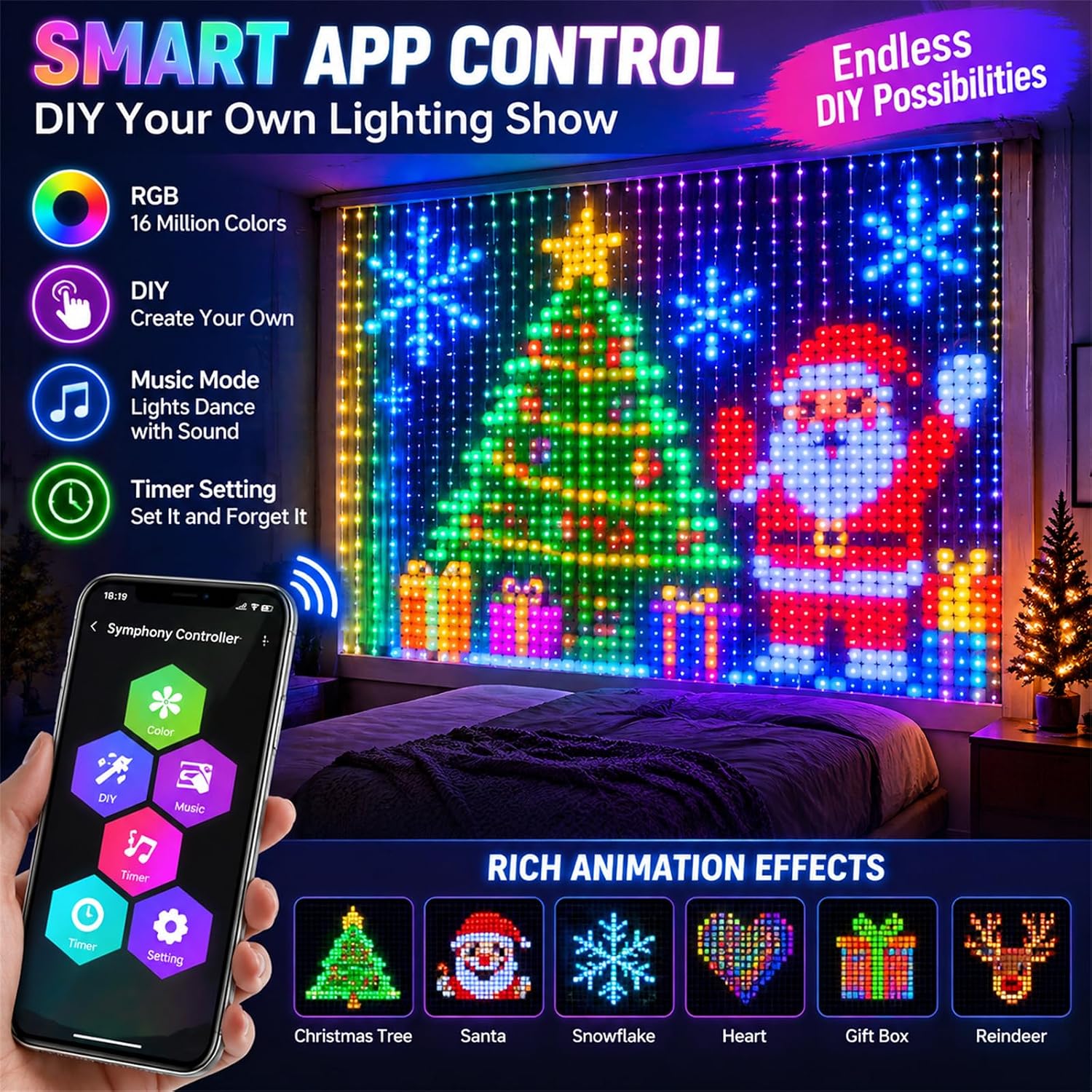 Christmas LED Smart Wall Curtain Net Lights, RGB Animated Outdoor Lights 5 81ENbQPmLjL. AC SL1500