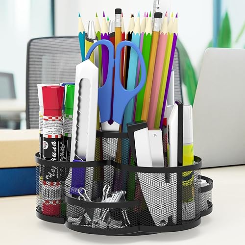 Turfson Soporte para lápices y organazer, 360 grados giratorio de escritorio de oficina para Mark Makeup Organazer School Home Negro