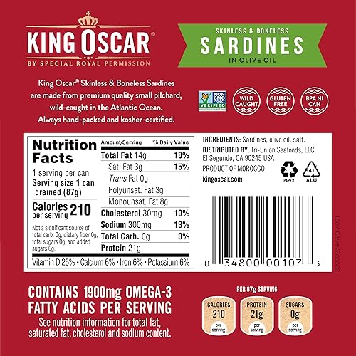 Miniatura 2 de King Oscar Sardinas sin piel y sin huesos, aceite de oliva, 4.38 onzas (paquete de 12)
