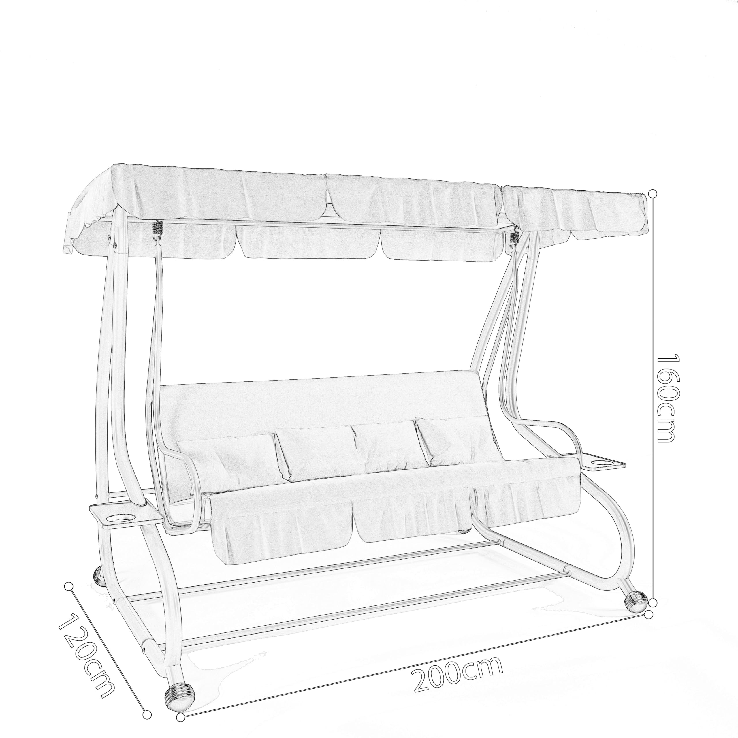Dondolo Altalena 3 Posti Reclinabile Con Copertura Parasole Orientabile Trasformabile In Letto Telaio Resistente Per Giardino Terrazza Balcone Relax 200 x 120 x 160 Cm Verde E Bianco