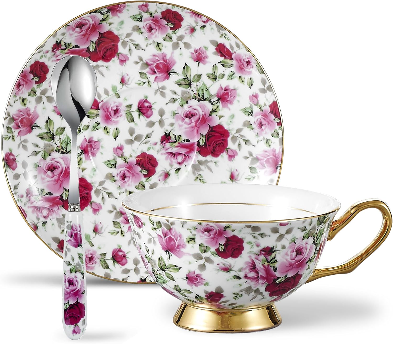 Panbado Service à Café Thé Tasse Anglaise Porcelaine à La Cendre D’Os Bond Chine Avec Soucoupe