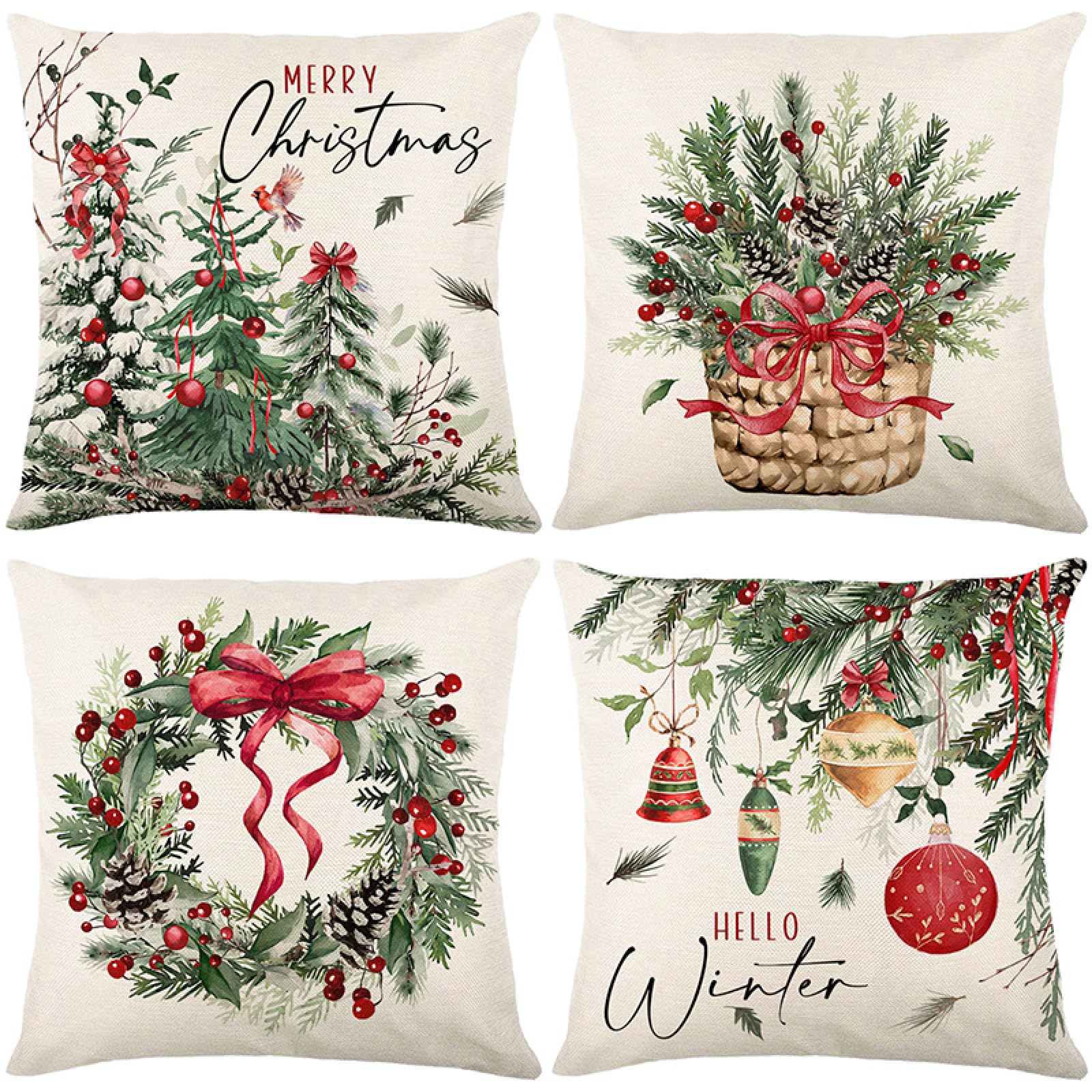 Cushion Covers Green Red Beige Pillow Cases 4 Pack Sofa Cushions 80x80cm