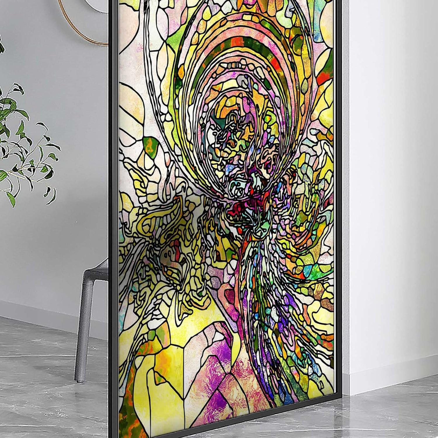 Stained Glass Door Sticker Abstract Colorful Opaque Privacy Window Film Stickers for Window Decoration 35.4 x 59 in