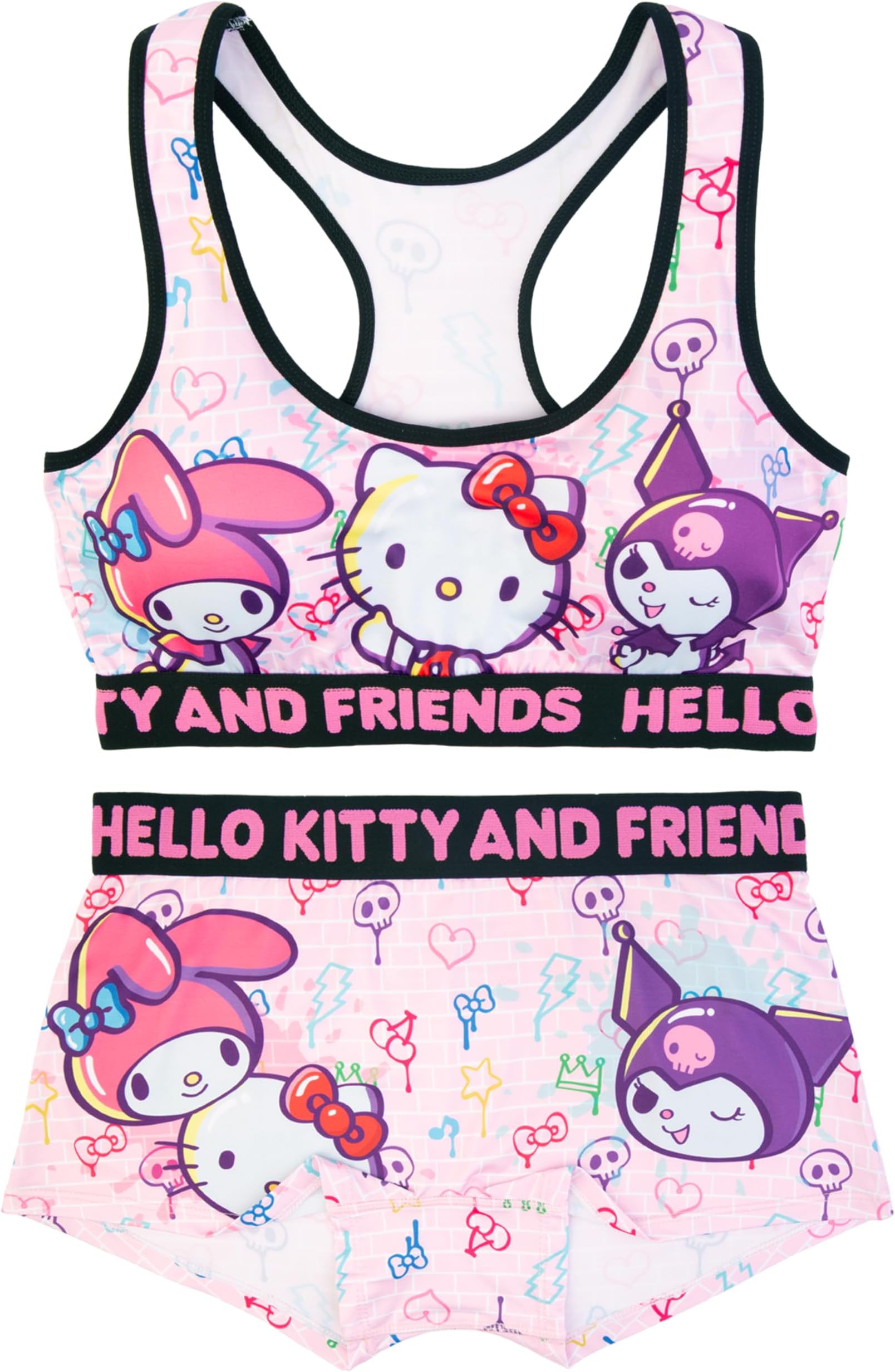 Sports Bra & Boy Short Underwear Sets with Kuromi, Melodi, Keroppi & more in XXXS-XL