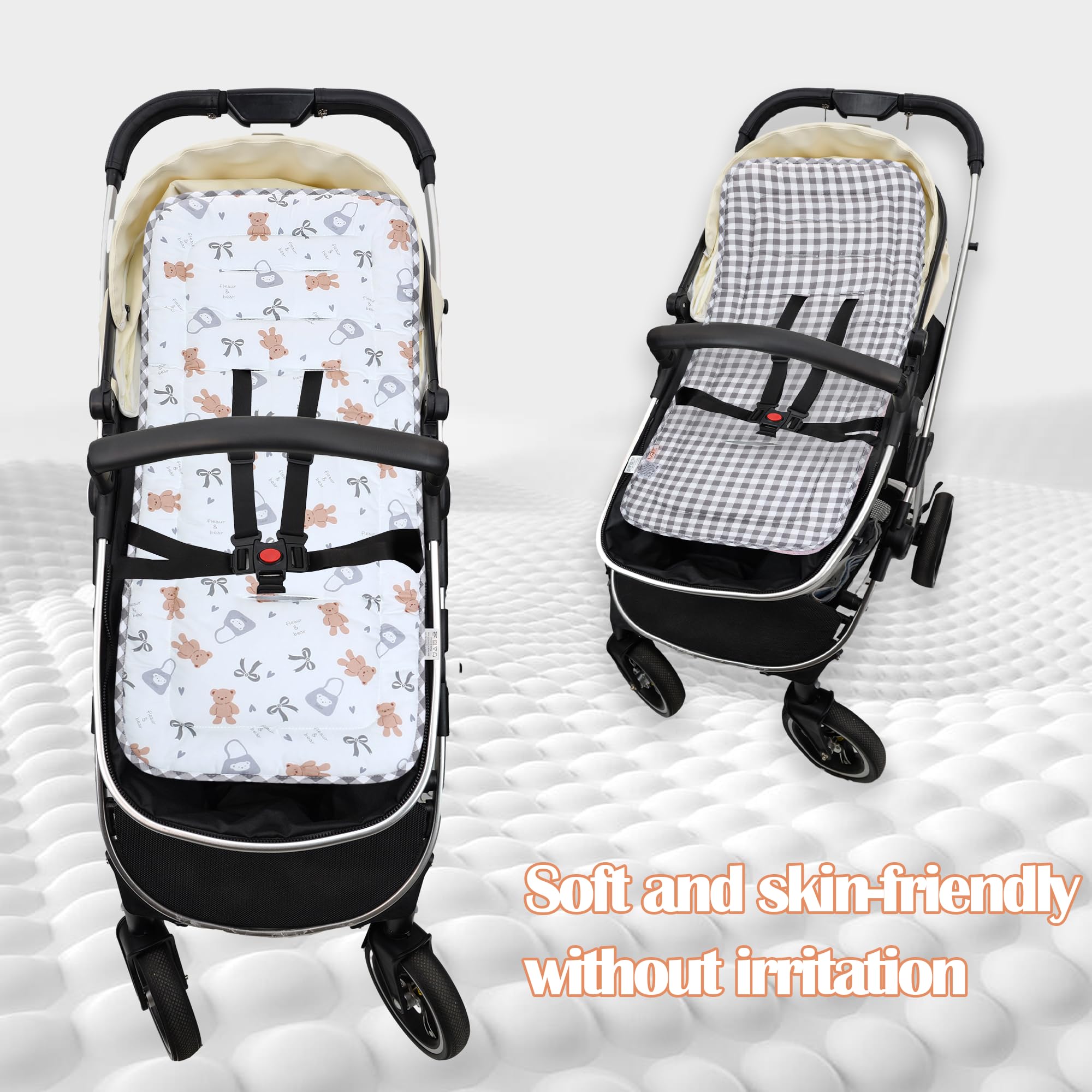 LAT Colchoneta Silla Paseo, Almohadilla Reversible para Cochecitos, Suave y Transpirable Algodón Funda Carrito Bebe Universal, Cojín Doble Cara para Silla de Auto y Carrito (Oso)