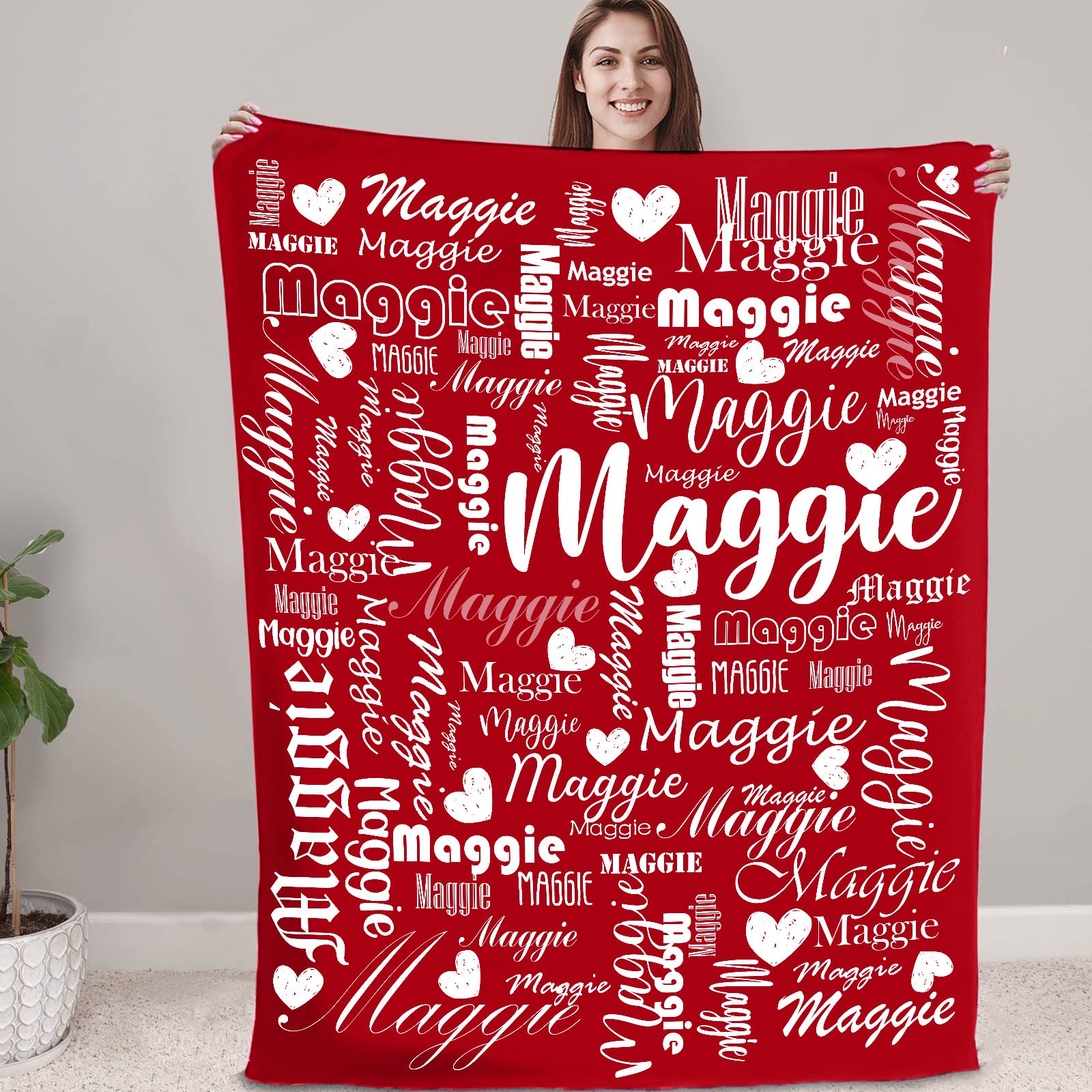 papasgixPersonalised Blanket Custom with Text Picture Collage Throw Blanket 150x200cm Customized Flannel Photo Blanket Soft Sofa Blanket Cuddle Blanket Birthday Souvenir Gifts,Red