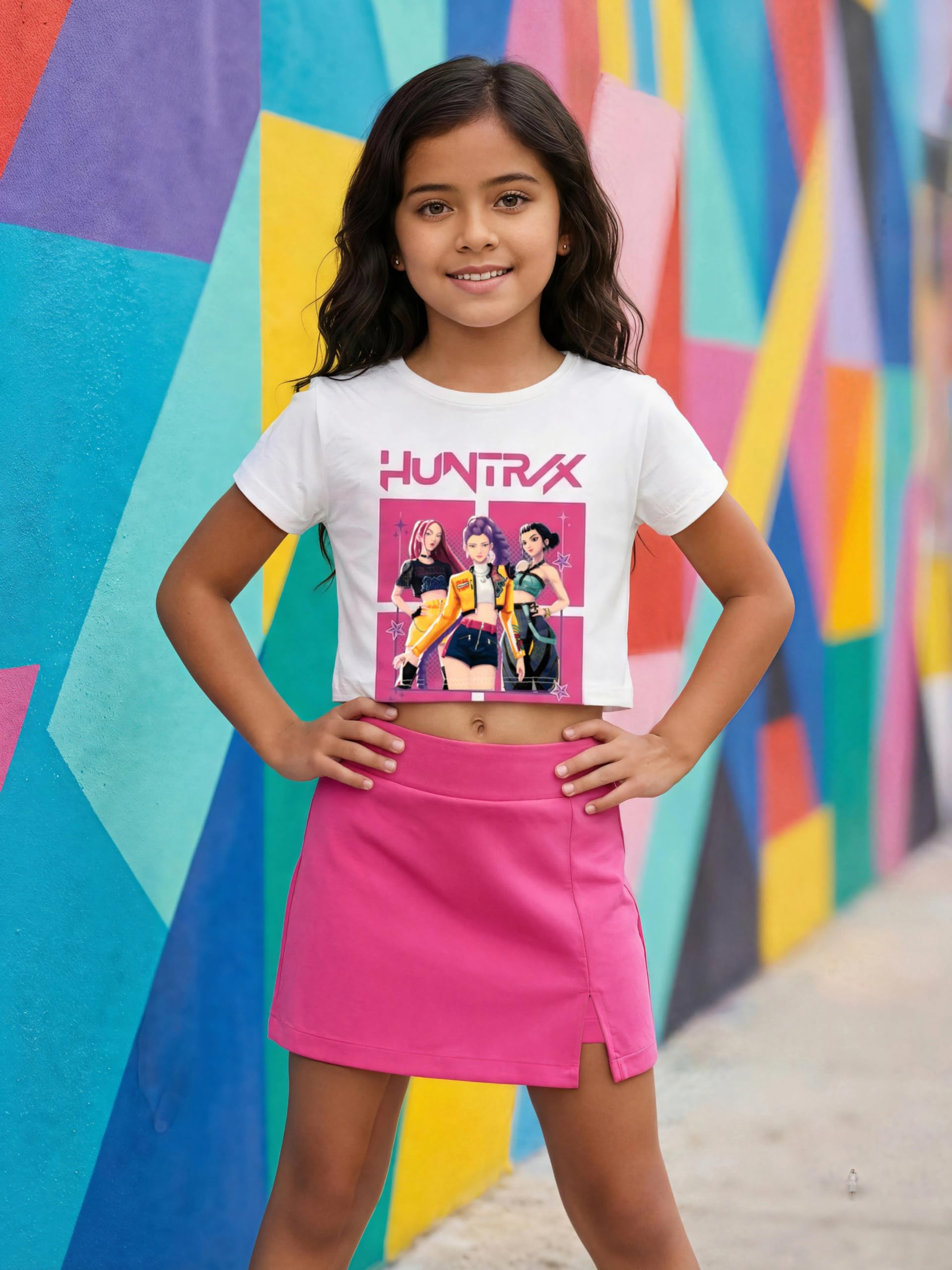 Conjunto K-Pop Niña Camiseta Crop Manga Corta y Falda Pantalón. Moda Anime Infantil. Conjunto Idol Coreano. Conjunto de Verano para Niñas de 4 a 14 Años — view 2