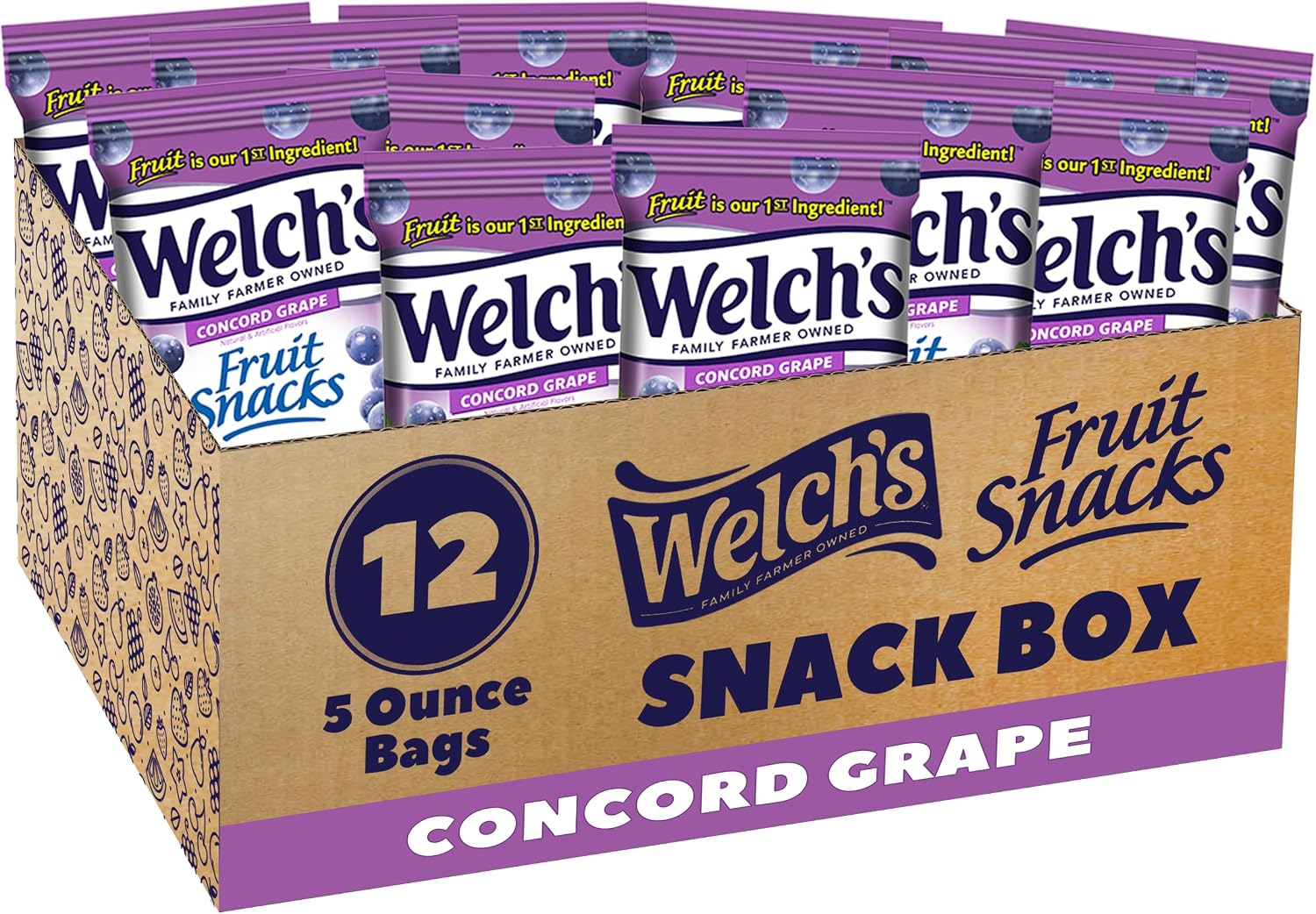 Welch's Fruit Snacks, Concord Grape, Gluten Free, 5 oz, 12 Ct