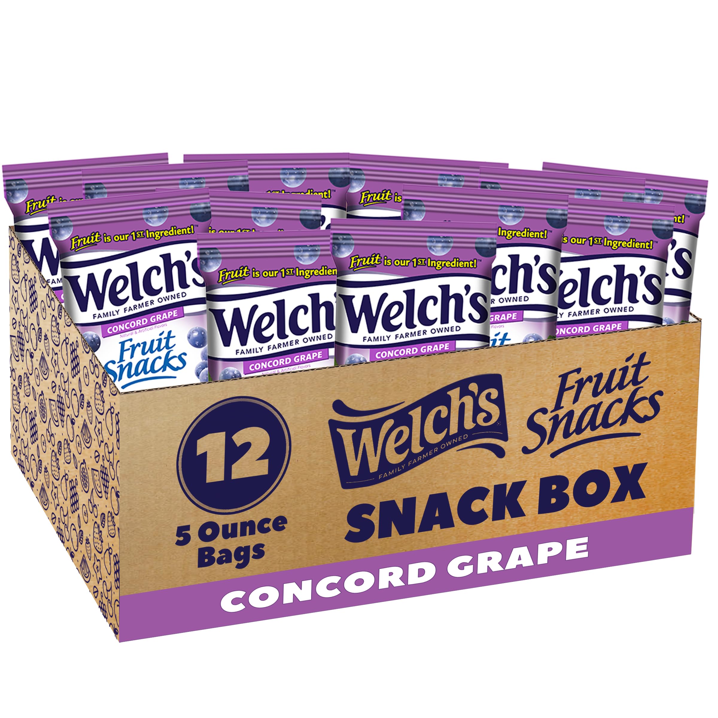 Welch's Fruit Snacks, Concord Grape Snack Box, Gluten Free, 5oz Snack Packs (Pack of 12)