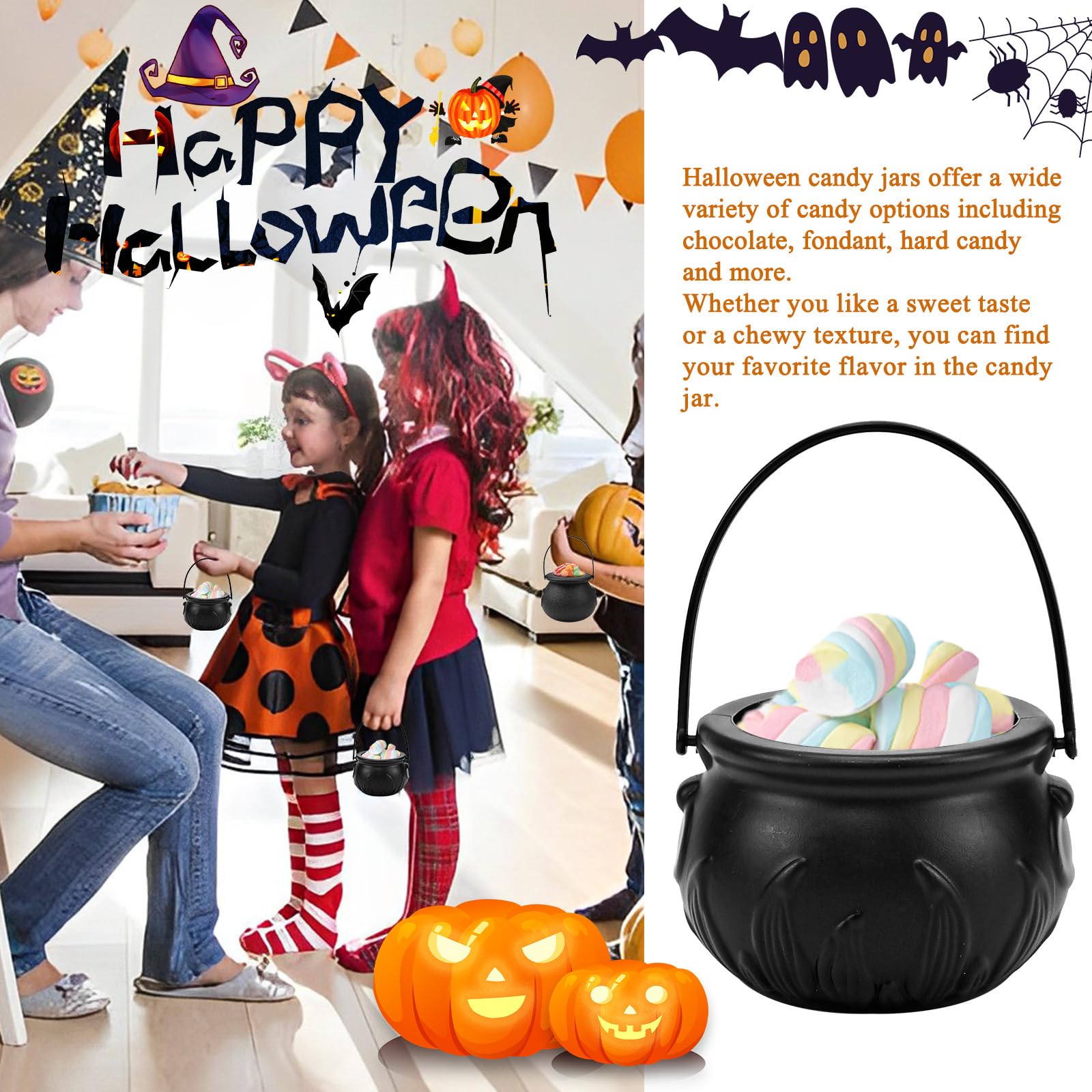 Mini Calderone Set 24PCS con Scope Streghe in Legno per Halloween per