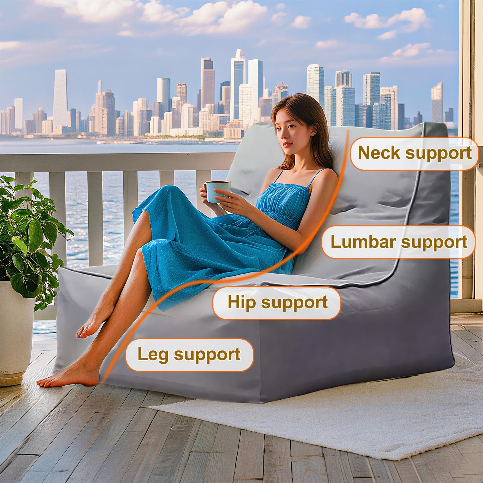 Wodoodporny przenośny fotel wypoczynkowy (bez poduszki) Wygodna sofa ogrodowa na basen, kemping lub balkon, kolor czarny