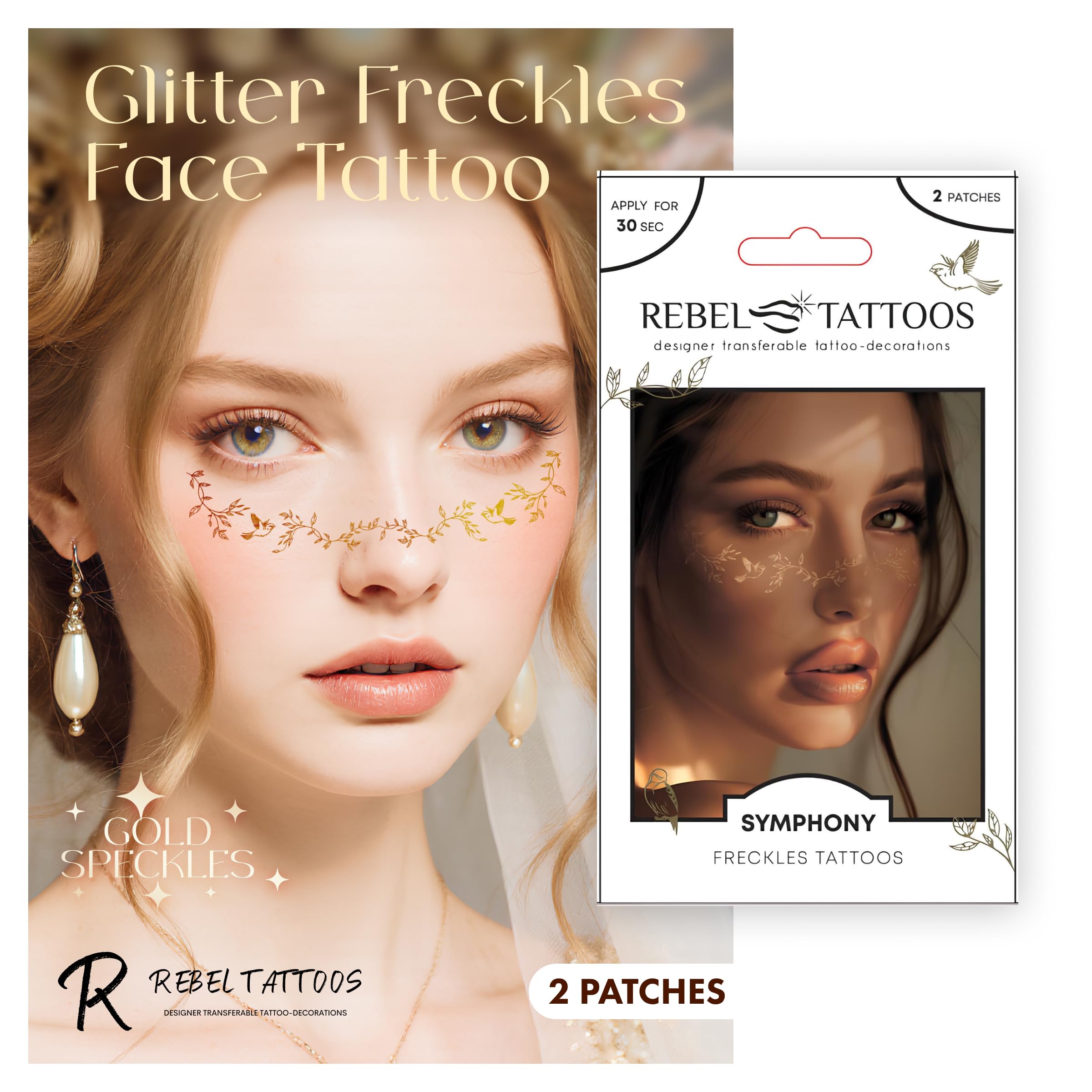 Rebel Tattoos -Temporary Tattoo Fake Transferable Tattoo Freckles - Temporary Face Tattoo Set for Party - Choachella party decoration-2 patches in 1