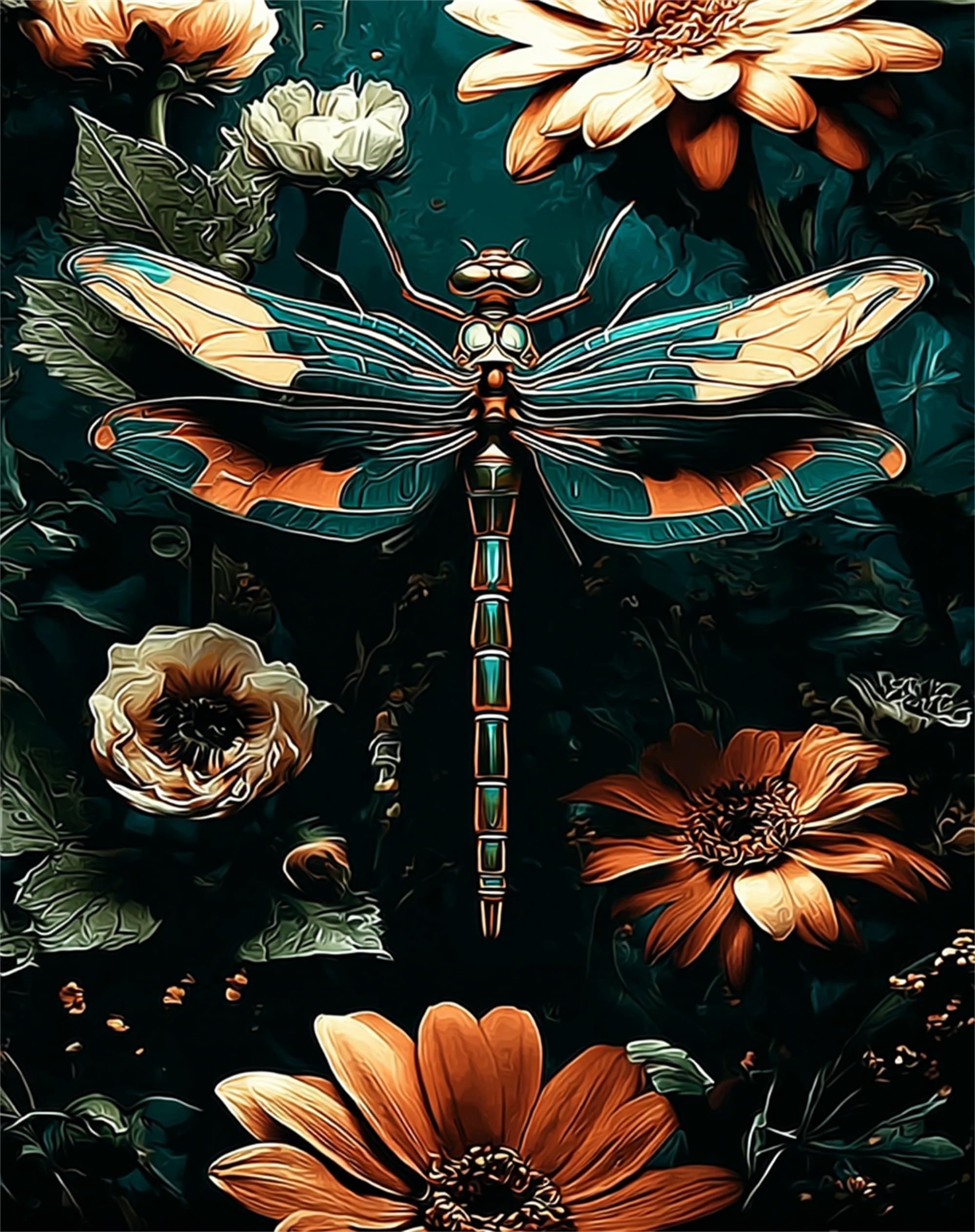Huimanhe Dragonfly Paint by Number for Adult,Flowers DIY Painting Kits for Adults,Animal Color by Numbers,Paint by Number Canvas Crafts Watercolor for Beginners Hoom Decor