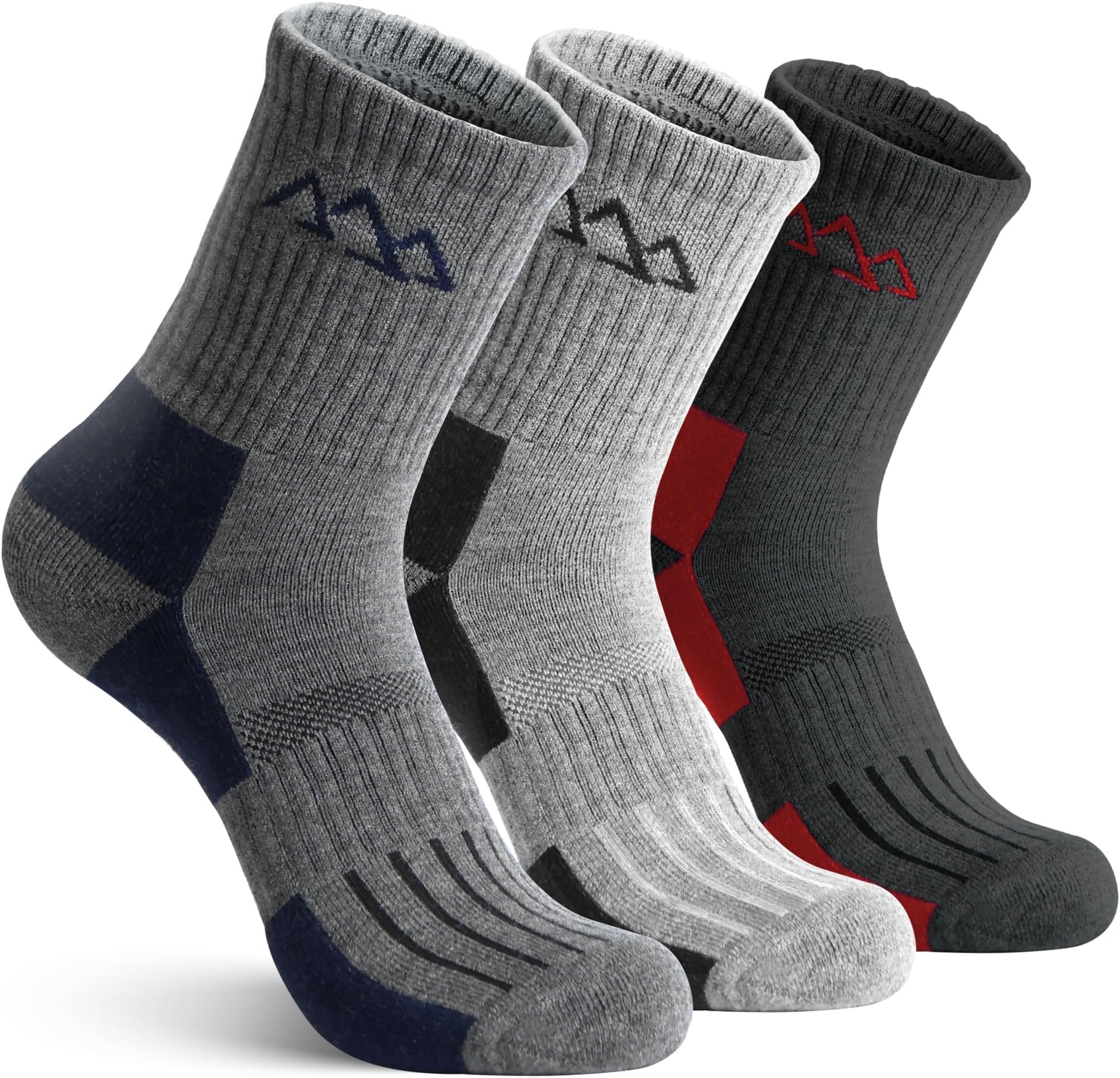 3 Pack Men's Merino Wool Hiking Socks, Micro Crew Cushioned Hiking Walking Thermal Moisture Wicking Trekking Socks