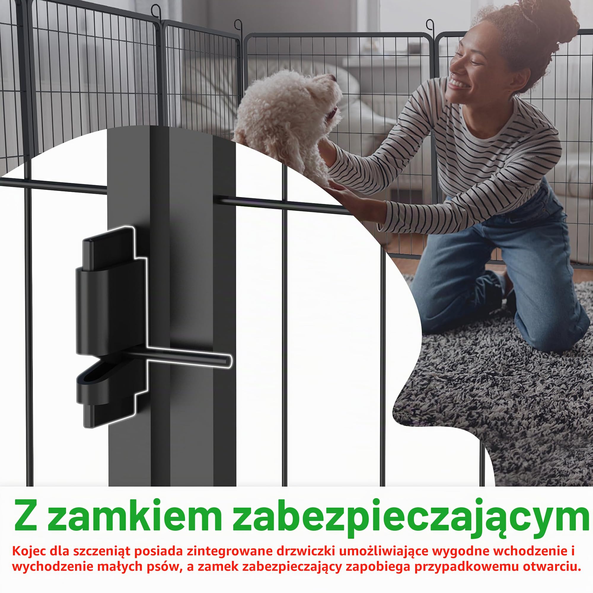 XMTECH 6-częściowy kojec dla szczeniaków, wybieg dla szczeniaków, wysokość 80 cm, wybieg dla szczeniaków z 1 drzwiami i 5 x zagłębieniami, elastyczny i składany, kratka dla szczeniaków do mieszkania i