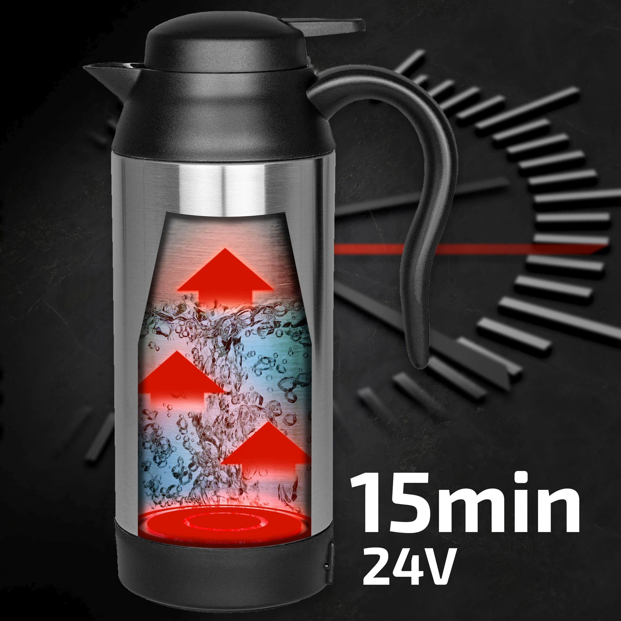 HEYNER Hervidor eléctrico de 24 V para coche, furgoneta, café, té, agua caliente, termo con función de parada automática y mantener el calor H543240