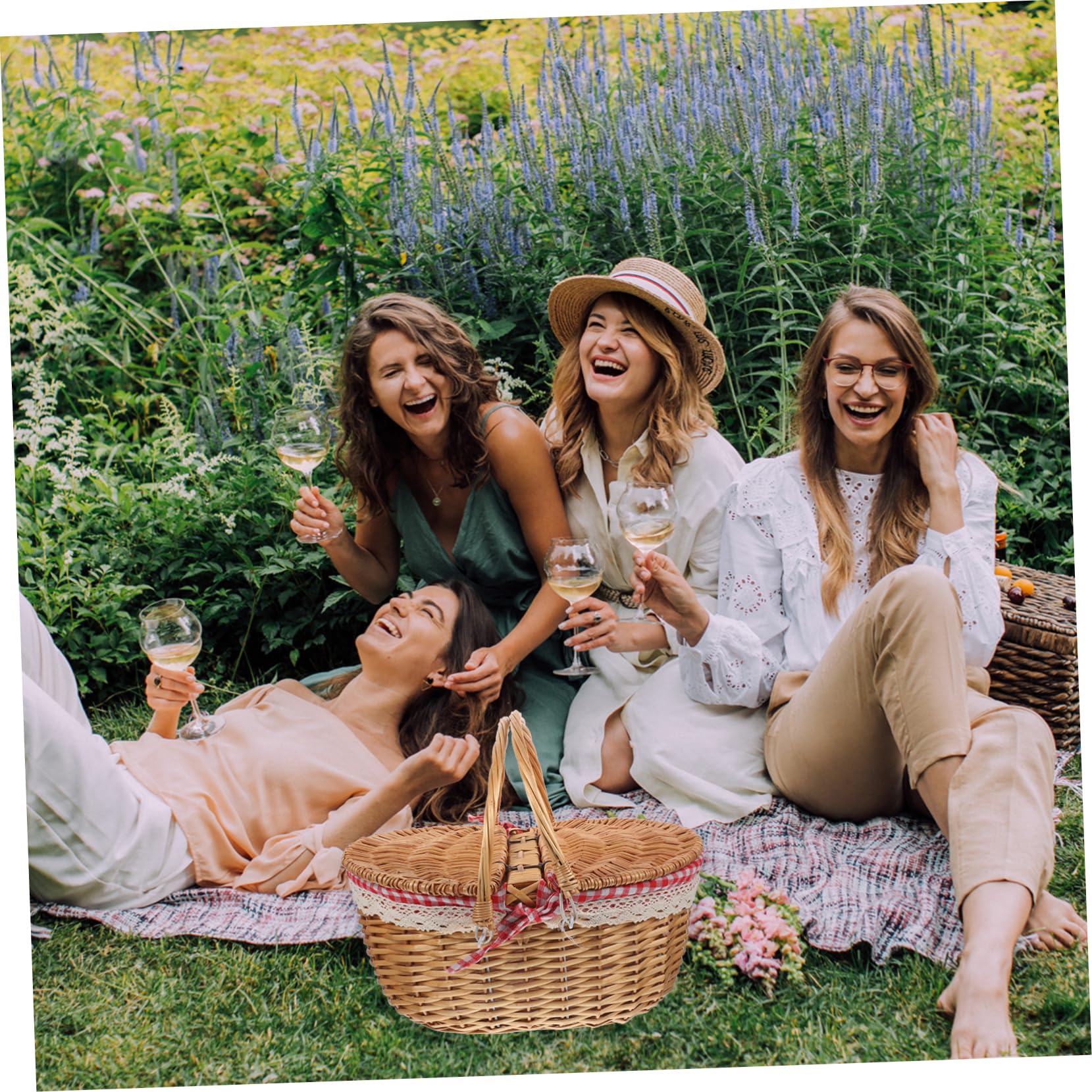 Happyyami Cestino da Picnic in Vimini Naturale con Doppia Maniglia e Coperchio Basket Intrecciato Rustico per Picnic all Aperto Campeggio Conservazione di Frutta e Verdura Dimensioni