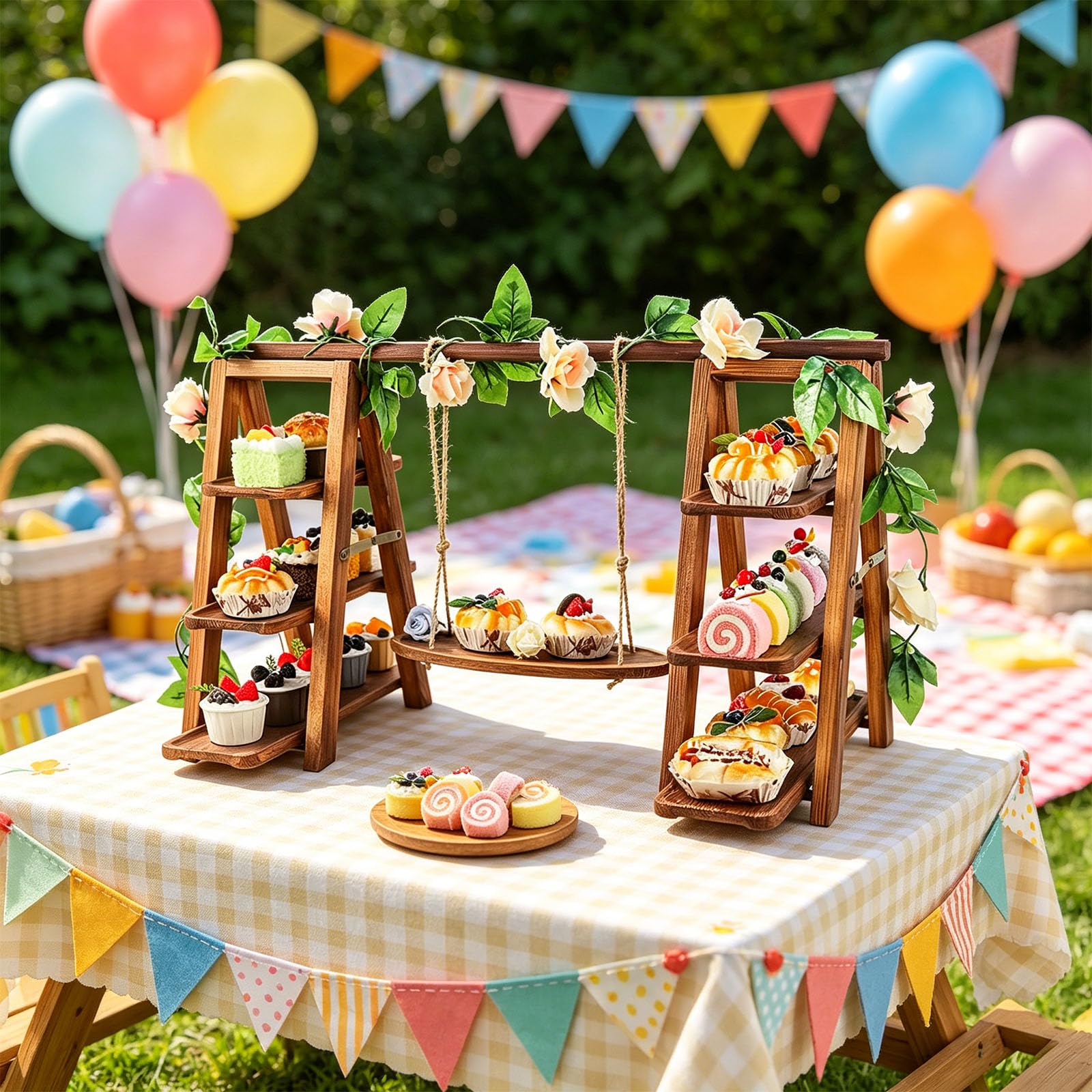 Présentoir à dessert en bois avec base antidérapante conçu pour les fêtes et les services de restauration Planificateur de cuisine en bois