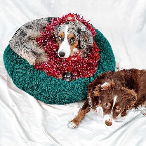 Miniatura 6 de Cama para perro ultra calmante antiansiedad para perro, cama con forma de dona, de piel sintética de lujo, lavable, SM-MED (gris oscuro)