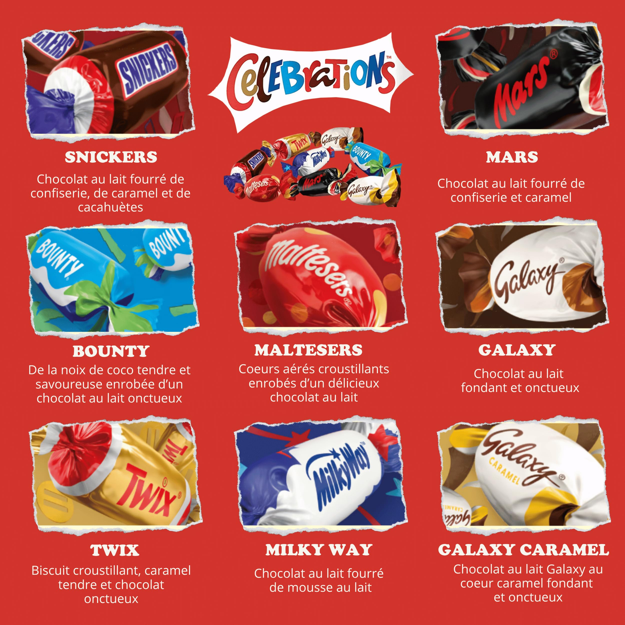 CELEBRATIONS - Assortiment 1kg de chocolats Snickers, Twix, Mars, Bounty | Idéal pour Entreprises, Réceptions, Halloween, Noël, Anniversaires et Fêtes