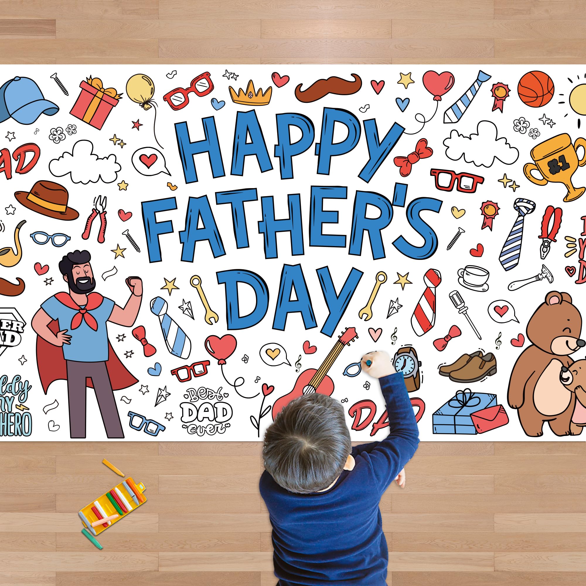 OHOME Fathers Day Giant Coloring Poster/Tablecloth - 30 x 72 Inches Jumbo Coloring Banner Kids Crafts Activities - Happy Fathers Day Decorations from Daughter Son Wife - Gifts from Kids