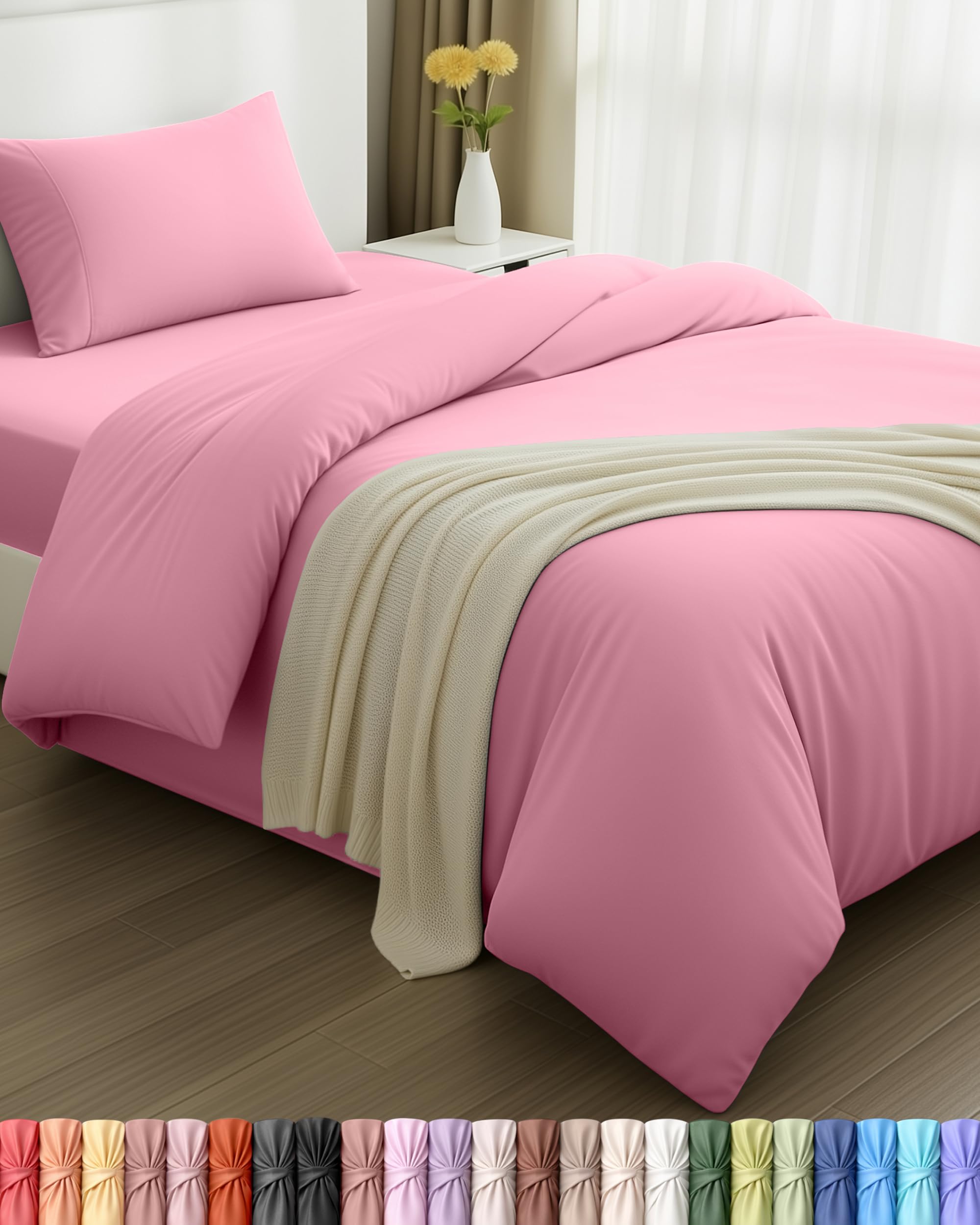 Utopia Bedding 3 Piece Single Bedding Set - Duvet Cover, Fitted Sheet with Pillow cases - Soft Brushed Microfiber (Pink)