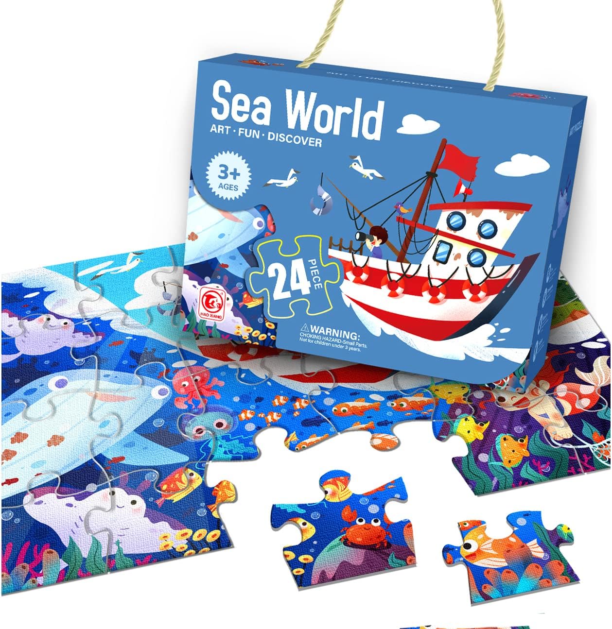 Puzzles for Kids Ages 3-5, 24 Piece Jigsaw Puzzles for Children Preschool Learning Educational Puzzles for Kids Ages 4-8, Gift for Boys & Girls 17.3" x 12.2" (Sea World)