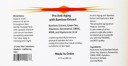 Miniatura 2 de Pro Anti Aging Serum Extracto de bambú, té verde, alantoína, resveratrol, DMAE, MSM, ácido hialurónico (2.3 onzas, dispensador de bomba)