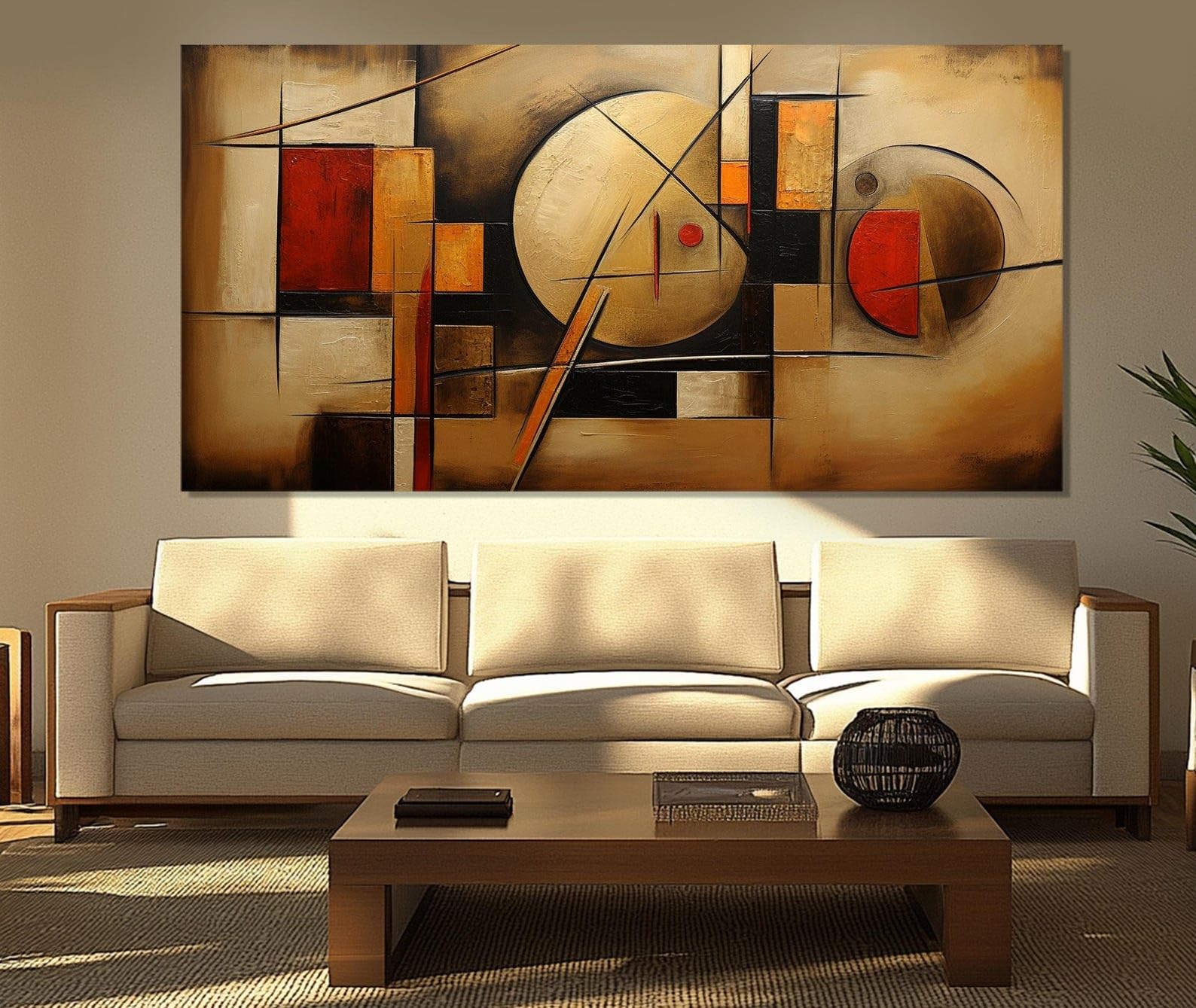Tableau aux tons bruns pour habiller un mur vide avec une toile géométrique