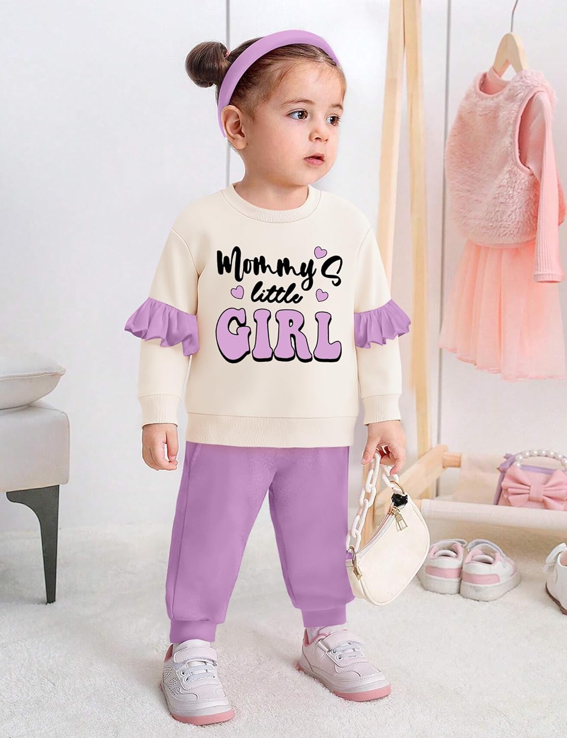 Toddler Girl Clothes Ruffle Long Sleeve Baby Girl Clothes Crewneck 2pcs Outfits 12M-4T - Image 2