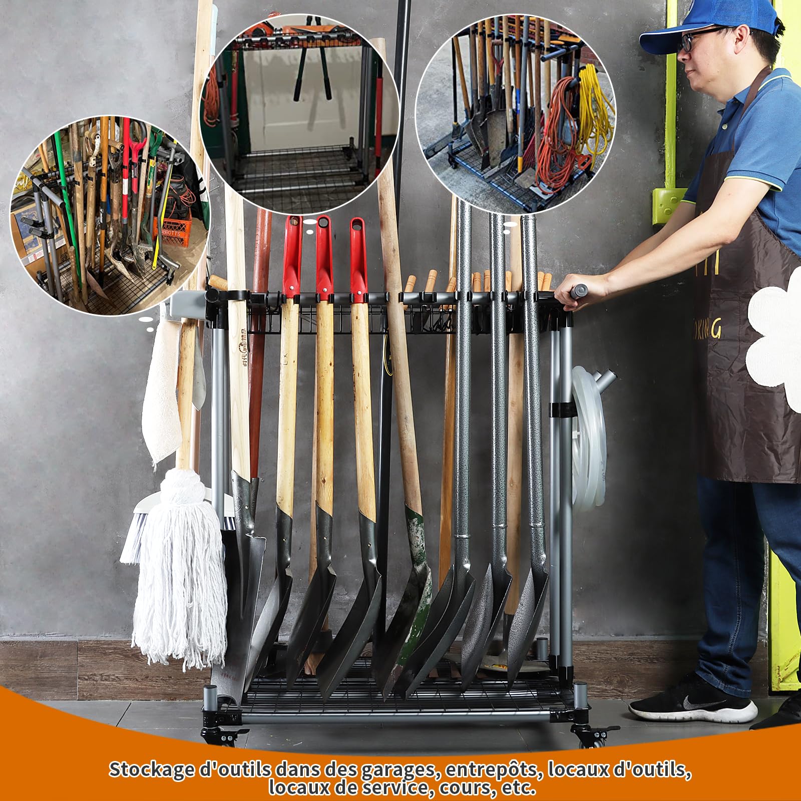 Étagère de Rangement Polyvalente pour Outils de Jardin avec Stockage Classifié pour Chariot de Matériel Agricole Lourd