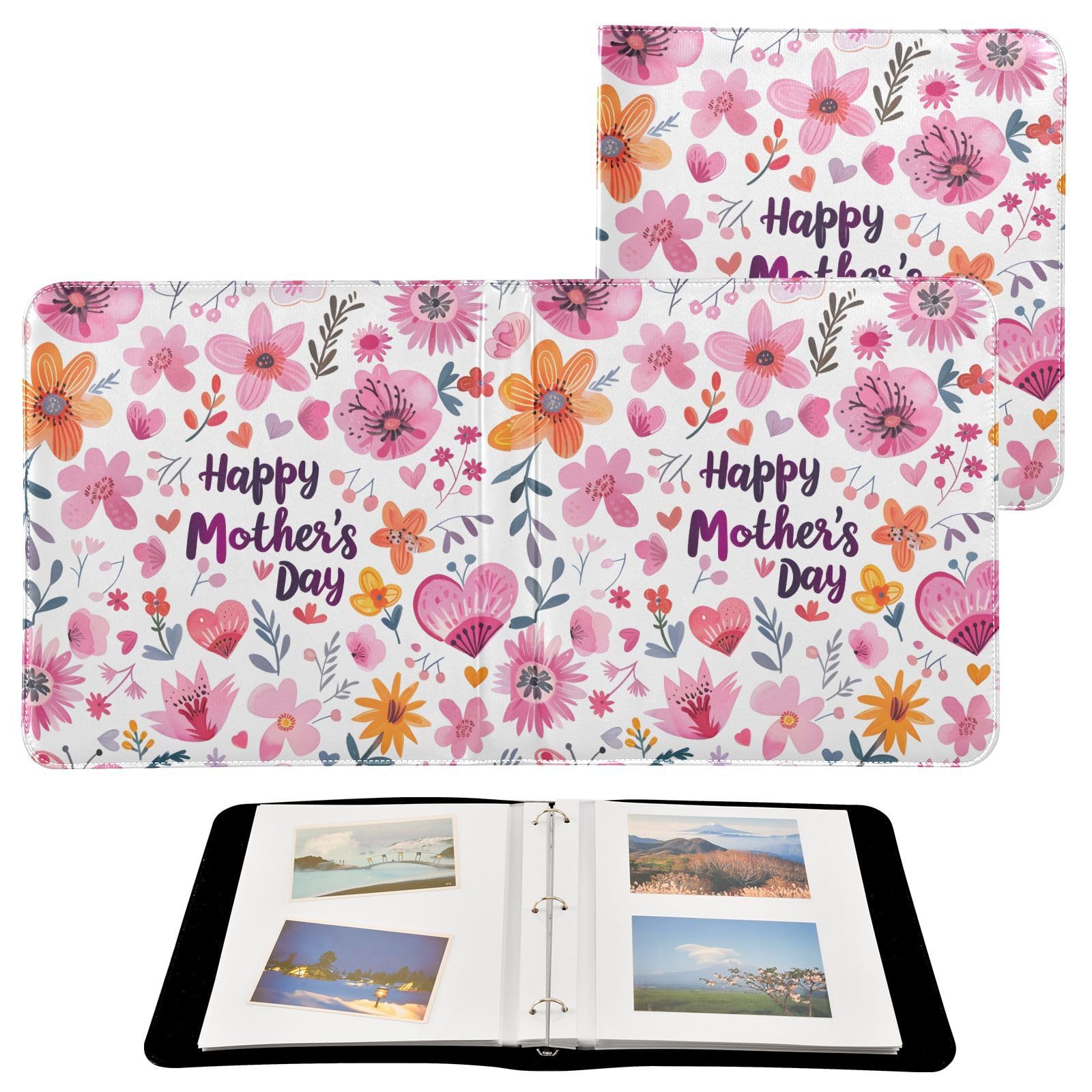 JIPONI Mother's Day Beautiful Flowers Large Photo Album, DIY Leather Cover Scrapbook Albums for 4x6 5x7 6x8 Pictures, Self Adhesive Memory Book for Wedding, Baby, Family