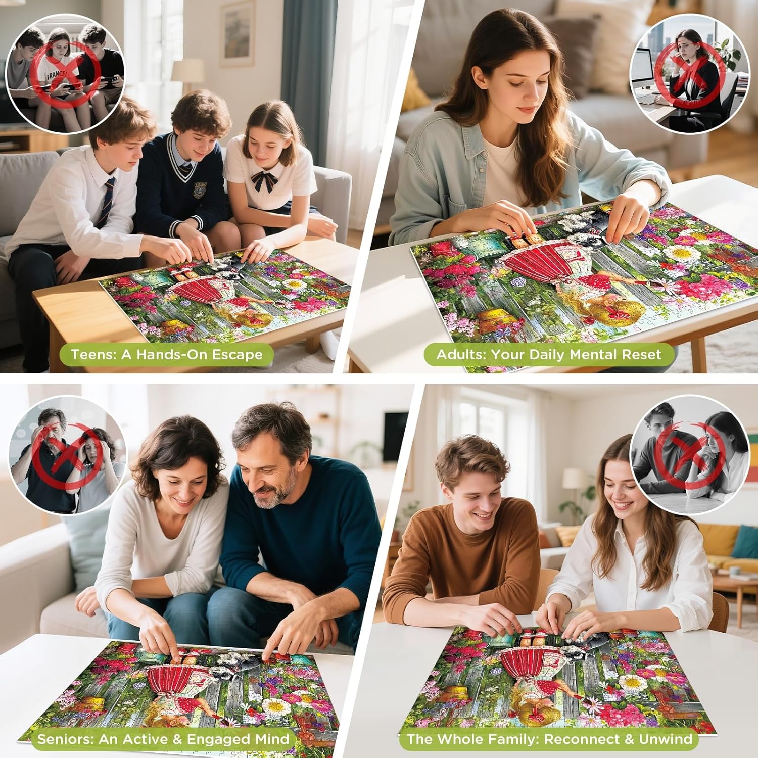 500 Pieces Puzzle for Adults, Beautiful Girl Jigsaw Puzzle, Cute Dog Garden Flowers Puzzle for Kids Adults Seniors, Recycled Cardboard Puzzle with Letters on Back, Fun Family Game Birthday Party Gift
