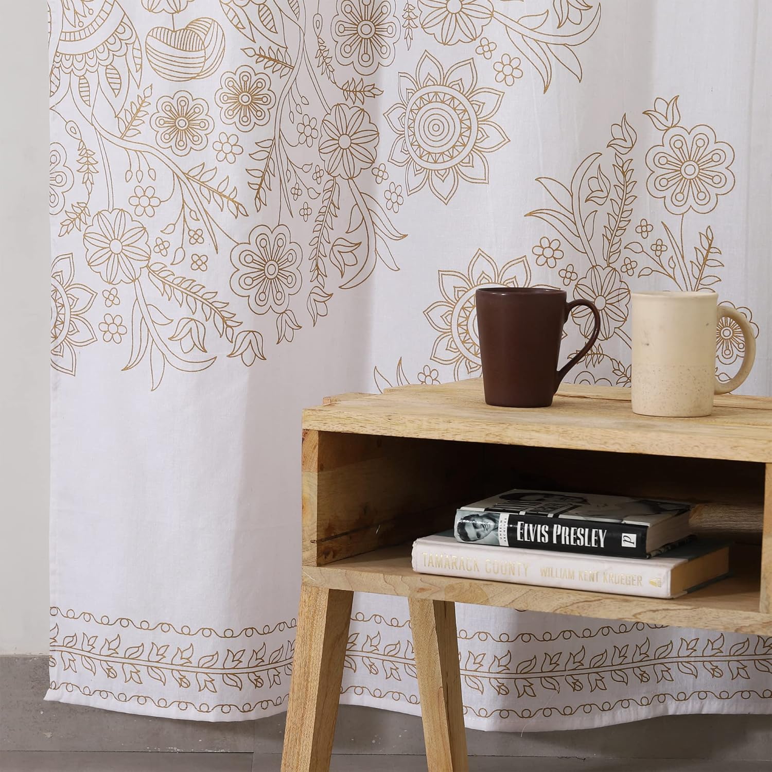 Popular Handicrafts Indian Hippie Mandala Bohemian Beautiful Sketch Window Drapery Curtain Bedroom Living Room Balcony Valance Panels White Gold