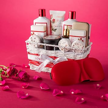 Mothers Day Spa Gifts for Women, Bath and Body Gift Set, Red Rose Gift Basket, 35Piece Stress Relief Spa Kit, Thank You, Birthday, Mom Gifts with Nail Care Kit, Body Scrub, Bubble Bath, Bath Bomb More
