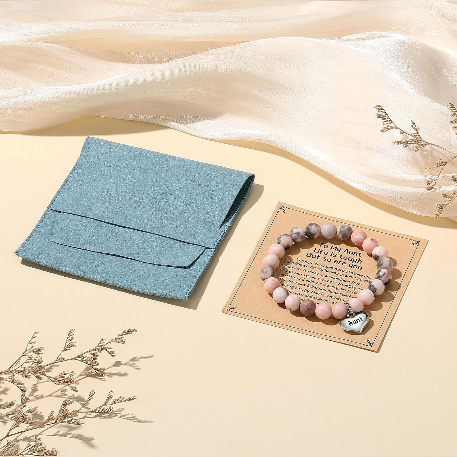 Miniatura 6 de MIXJOY Regalos para mujer con texto en inglés "Life is Tough But So Are You", pulsera de piedra natural, regalos de relajación antiansiedad