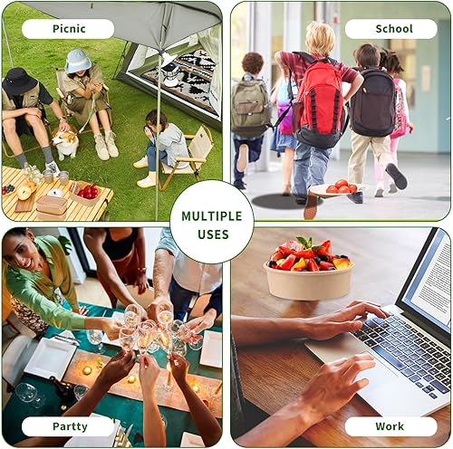 Miniatura 6 de Paquete de 50 cuencos redondos desechables de papel kraft de 17 onzas, recipientes desechables para alimentos con tapas para ensalada dietética,