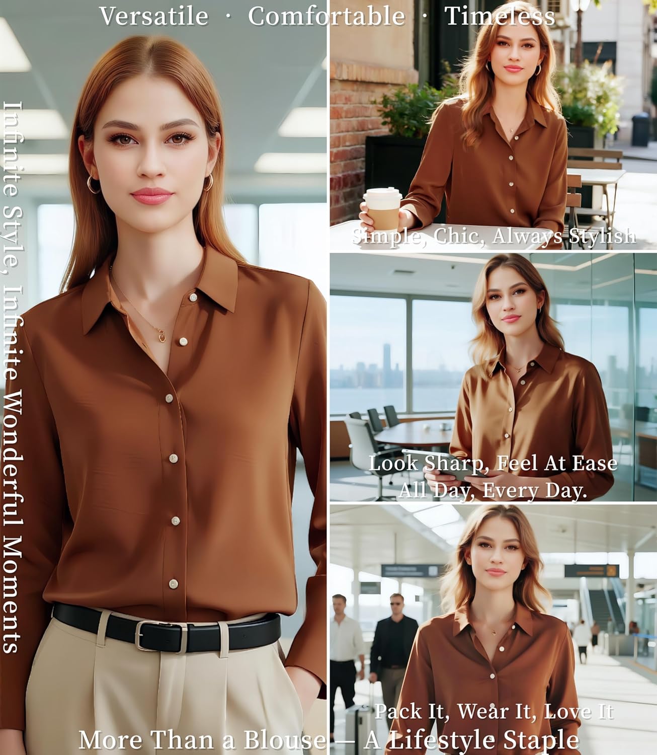 Women's Cotton Basic Button Down Shirt Long Sleeve Wrinkle Free Collared Blouse Lightweight Soft Comfortable Jersey Knit Tops