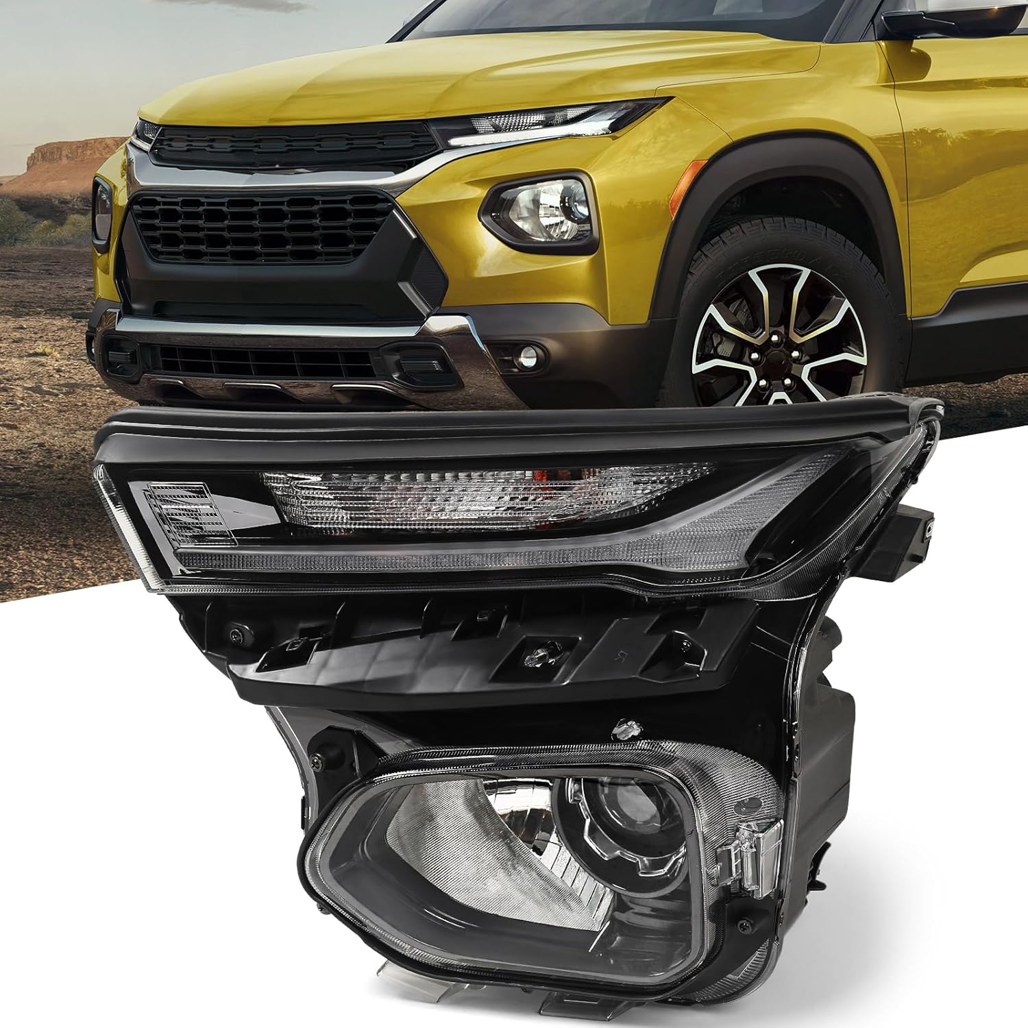 Huray Left Headlight Assembly Fit for Chevy Trailblazer 2021-2023 [Only for Halogen Type] LH Projector Headlamp w/LED DRL Head Light Replacement for GM2502520 Driver Side