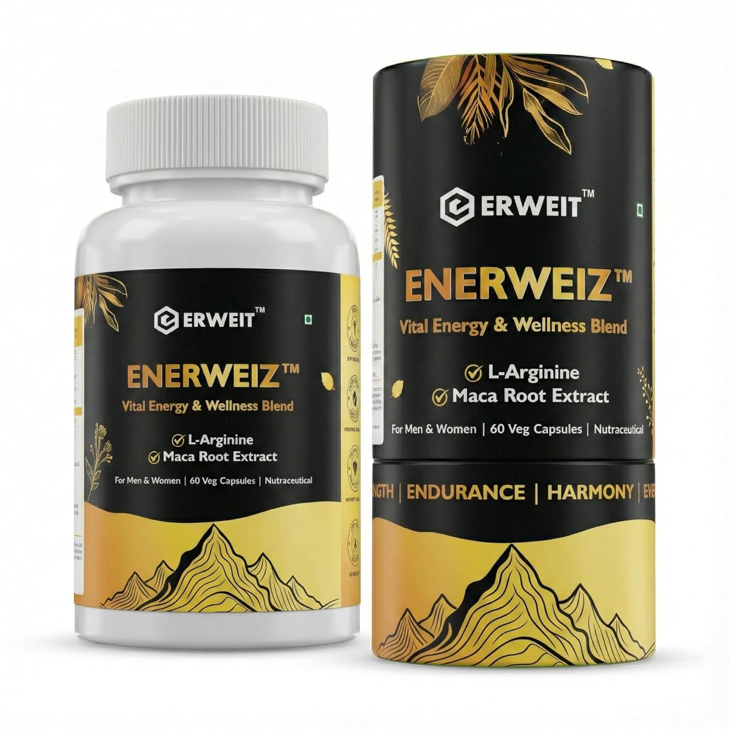Enerweiz Daily Energy & Stamina Capsules for Men & Women | With L-Arginine & Maca Root | Supports Blood Flow, Performance & Vitality | 60 Capsules