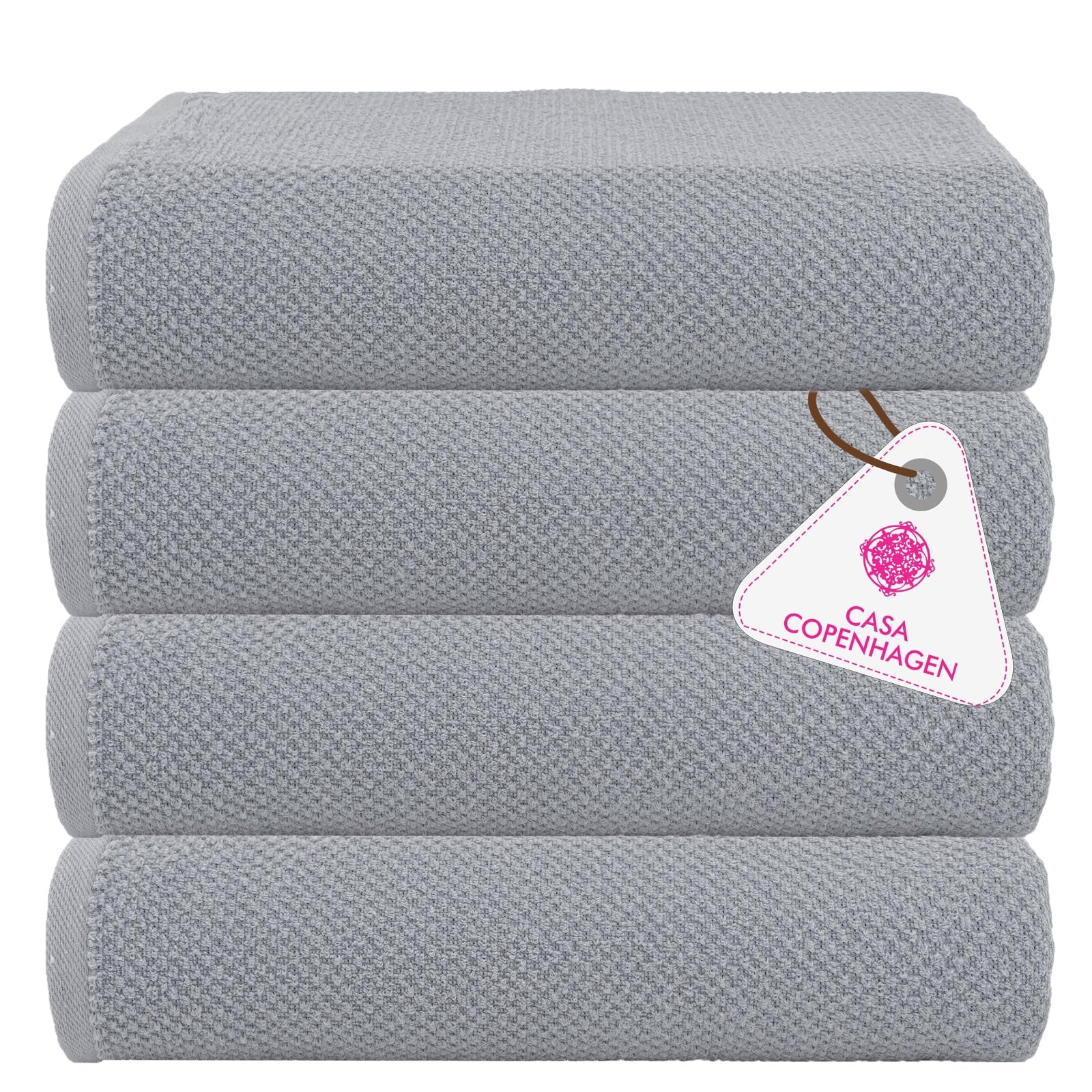CASA COPENHAGEN EcoPop 4Pcs 100% Cotton Large Designer Towels Gift Set- Grey Voilet, 55"x27", 4Bath Towels for Bathroom (Box Pack, Set for Women & Men