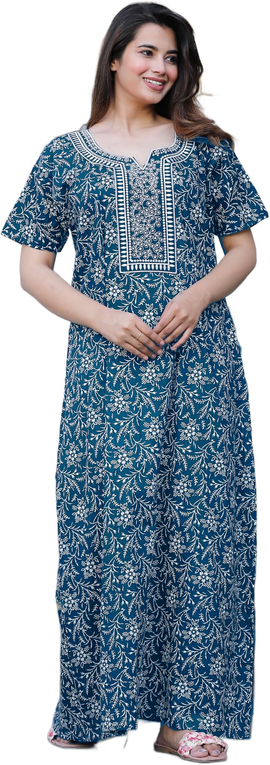 G4Girl Pure Cotton Embroidery Nighty for Women's | Night Gown | Nighty | Nightdress | Maxi | Sleepwear | Jaipuri Nighty | Nighties | Gown