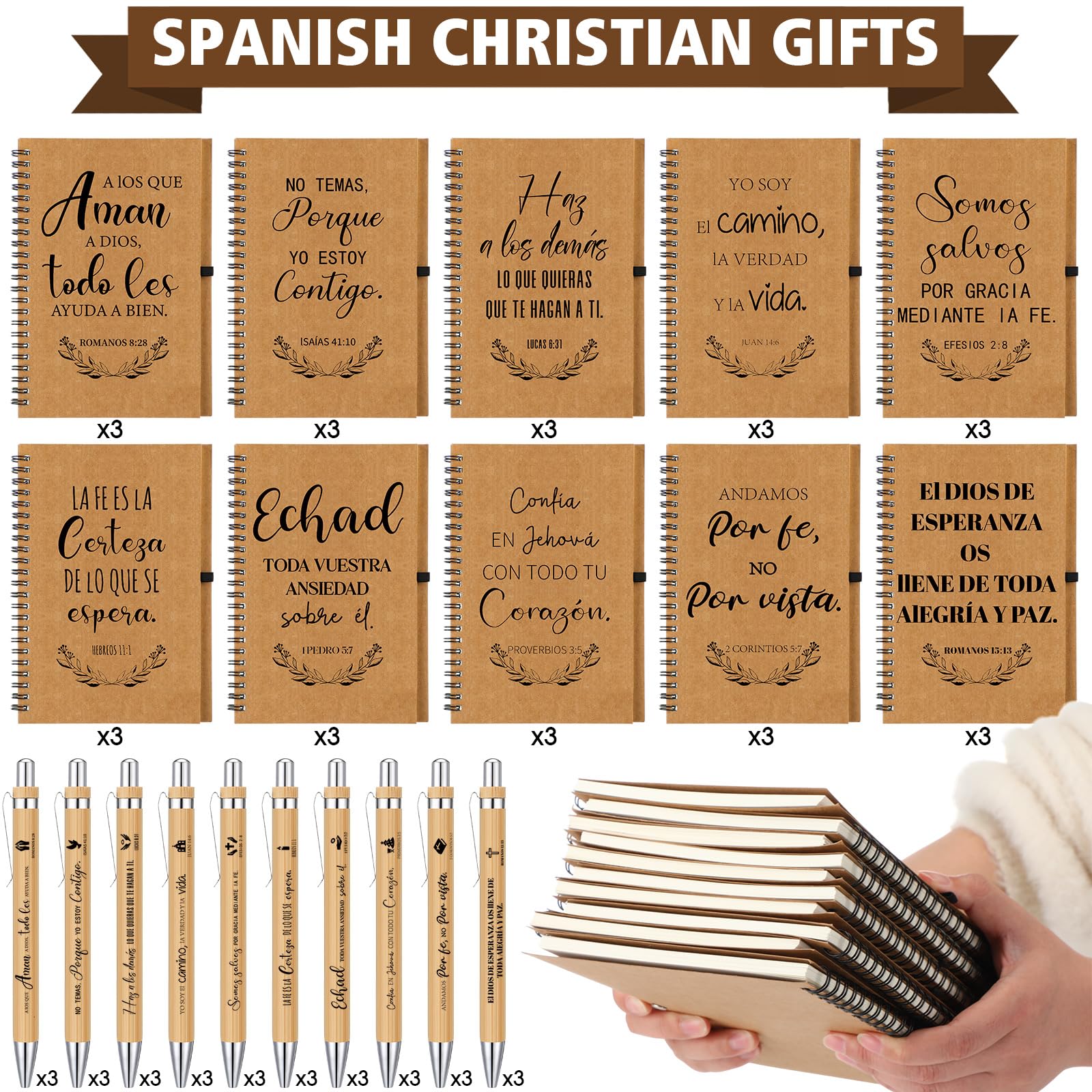 Resurhang Regalos Cristianos En Español, 60 quaderni cristiani spagnoli, con penne, regalo cristiano spagnolo, diari motivazionali, penne ispiratrici, regali di ringraziamento per colleghi di famiglia