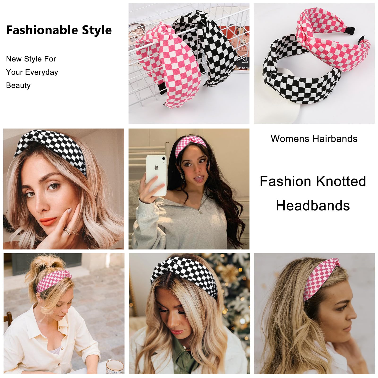 Amazon.com : TEBIEKOY Twisted Plaid Headbands for Women Non 