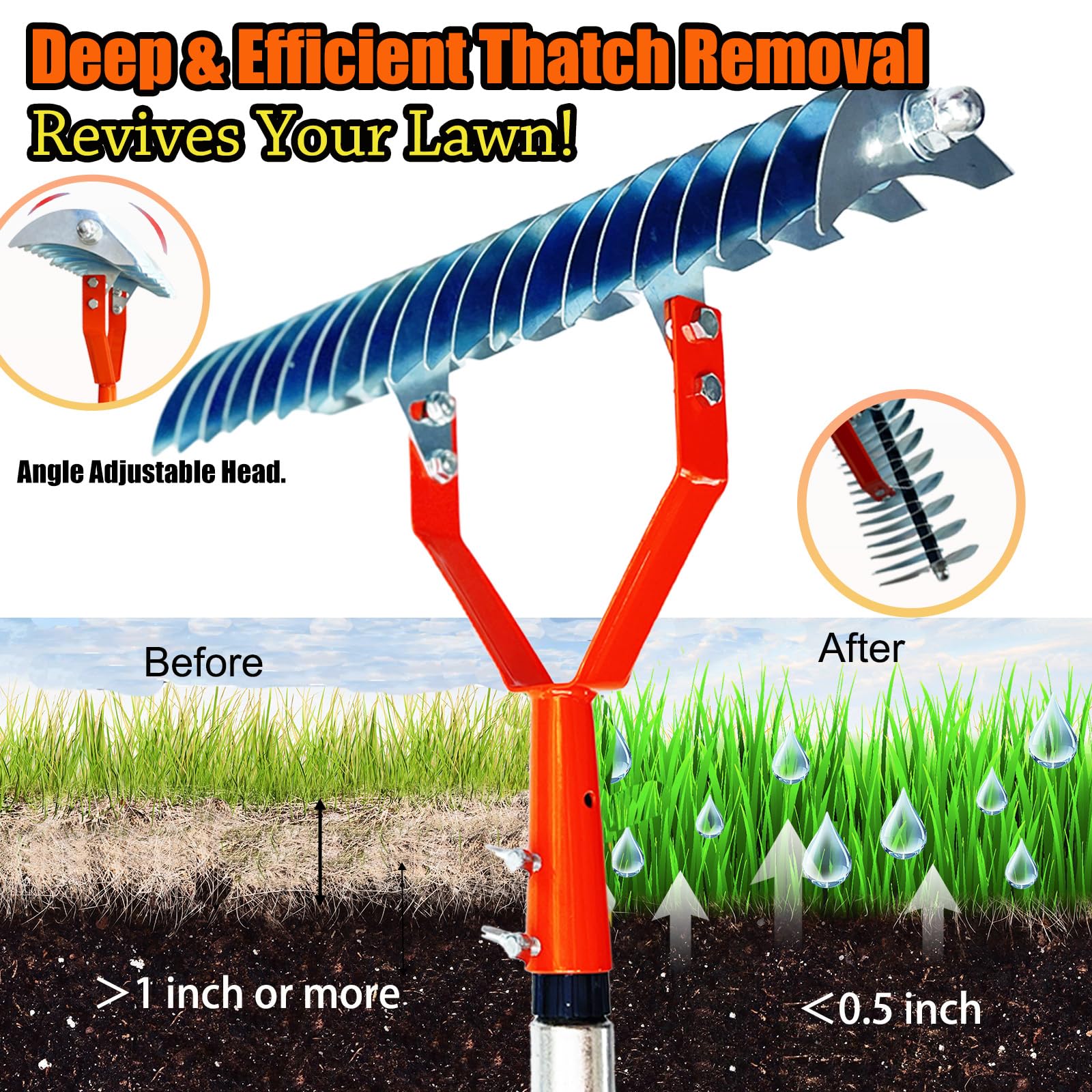 Rastrillo de jardín con Guantes, nivelador de Hojas de Acero Inoxidable de Doble Cara, Mango Ajustable de 135 cm, Resistente para césped, Tierra y Grava, Ideal para parterres y huertos.