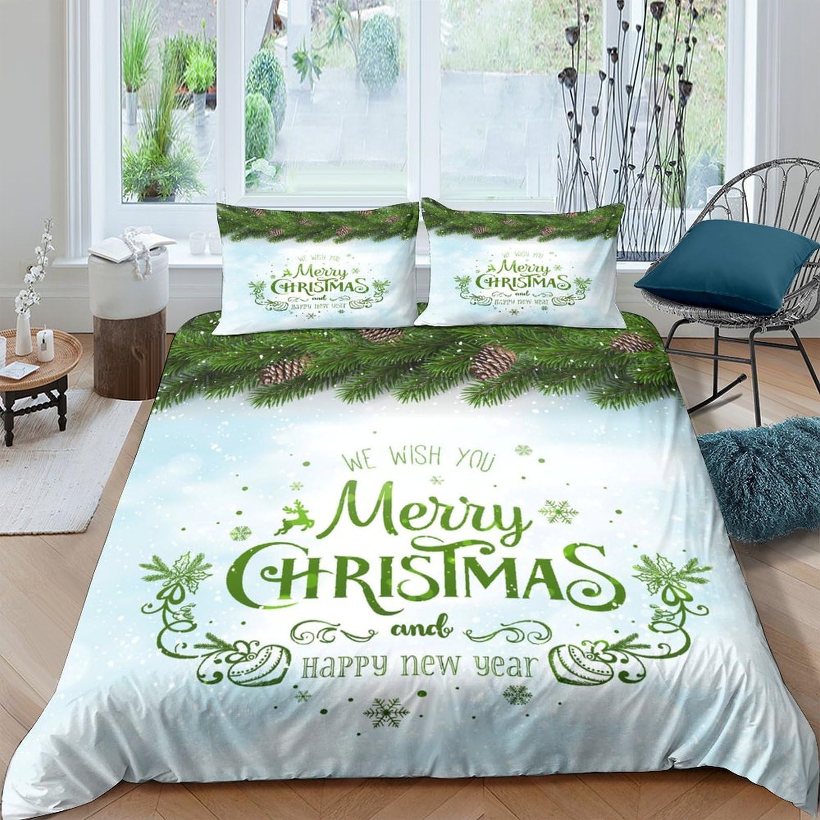 Ctjqhvkz Style-9 3D Printed Christmas Pine Tree Fitted Sheet Microfiber Soft Breathable Snowflake Bed Cover For Bedroom Guest Room Decor Single（135X200cm）