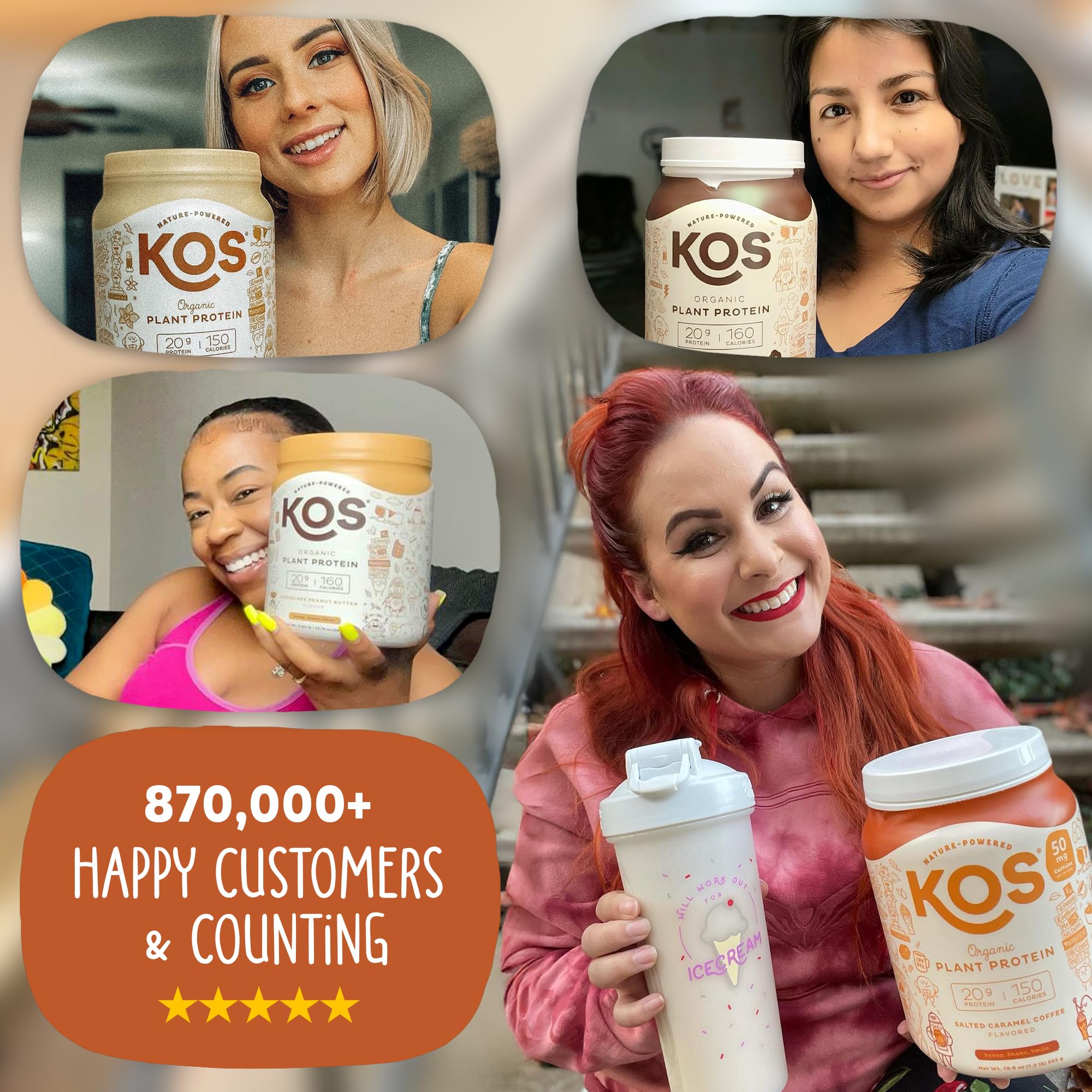 KOS Organic Vegan Protein Powder with 50mg Caffeine, Salted Caramel Coffee - Pea Protein Blend, Plant Based Superfood Rich in Vitamins & Minerals - Meal Replacement for Women & Men, 28 Servings — Amazon image 6