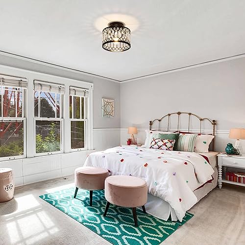 Miniatura 5 de Lámpara de techo de cristal, moderna lámpara de techo semiempotrada, lámpara de cristal para cocina, dormitorio, baño, entrada, color negro