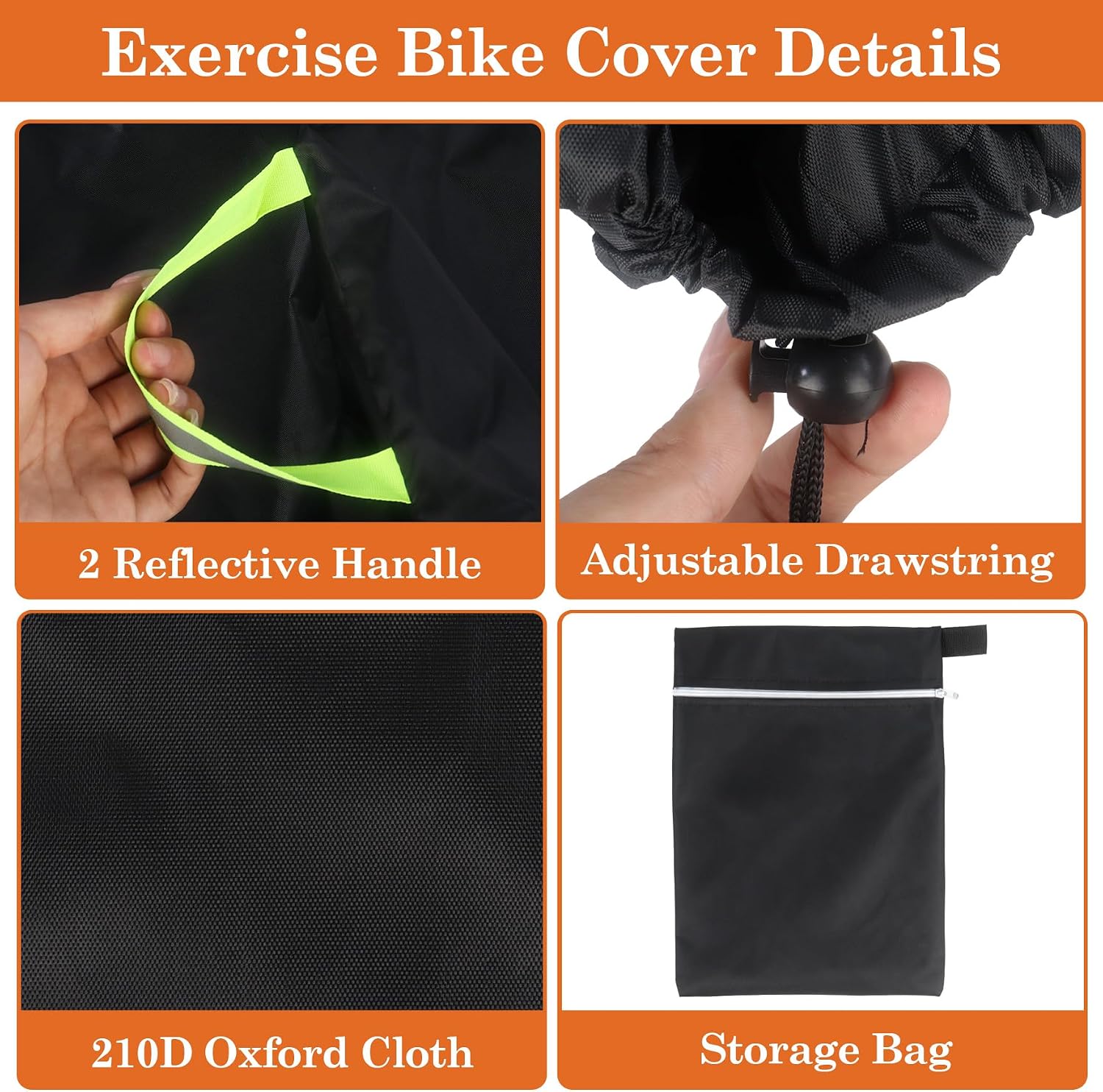 Klmnop Recumbent Exercise Bike Cover, Waterproof Oxford Stationary Bike Cover, Heavy Duty Fitness Equipment Dust Protector for Outdoor & Indoor Use, 50"L x 27"W x 47"H Black